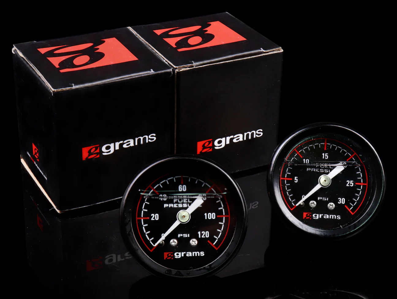Grams Liquid Filled Fuel Pressure Gauge (Black Face) - 0-30psi / 0-120psi - Image 4