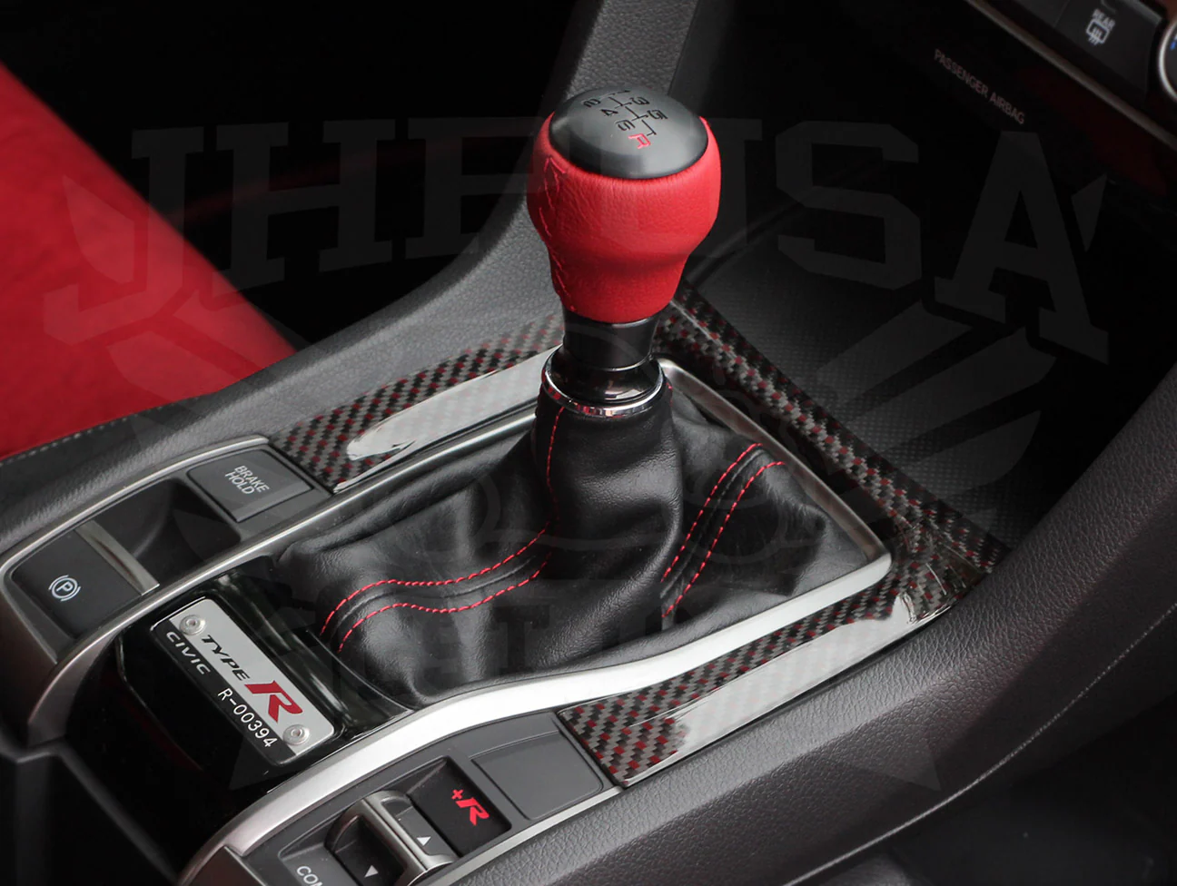 Honda Red Leather Black Alumite Shift Knob (6-speed) - 2017+ Civic Type-R (FK8) - Image 4