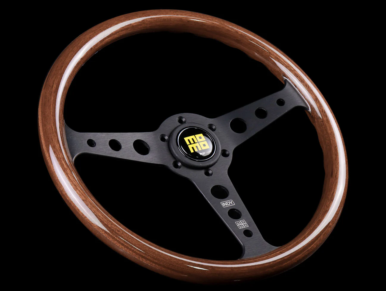 Momo Indy Mahogany Wood 350mm Steering Wheel - Black Spoke - Image 2