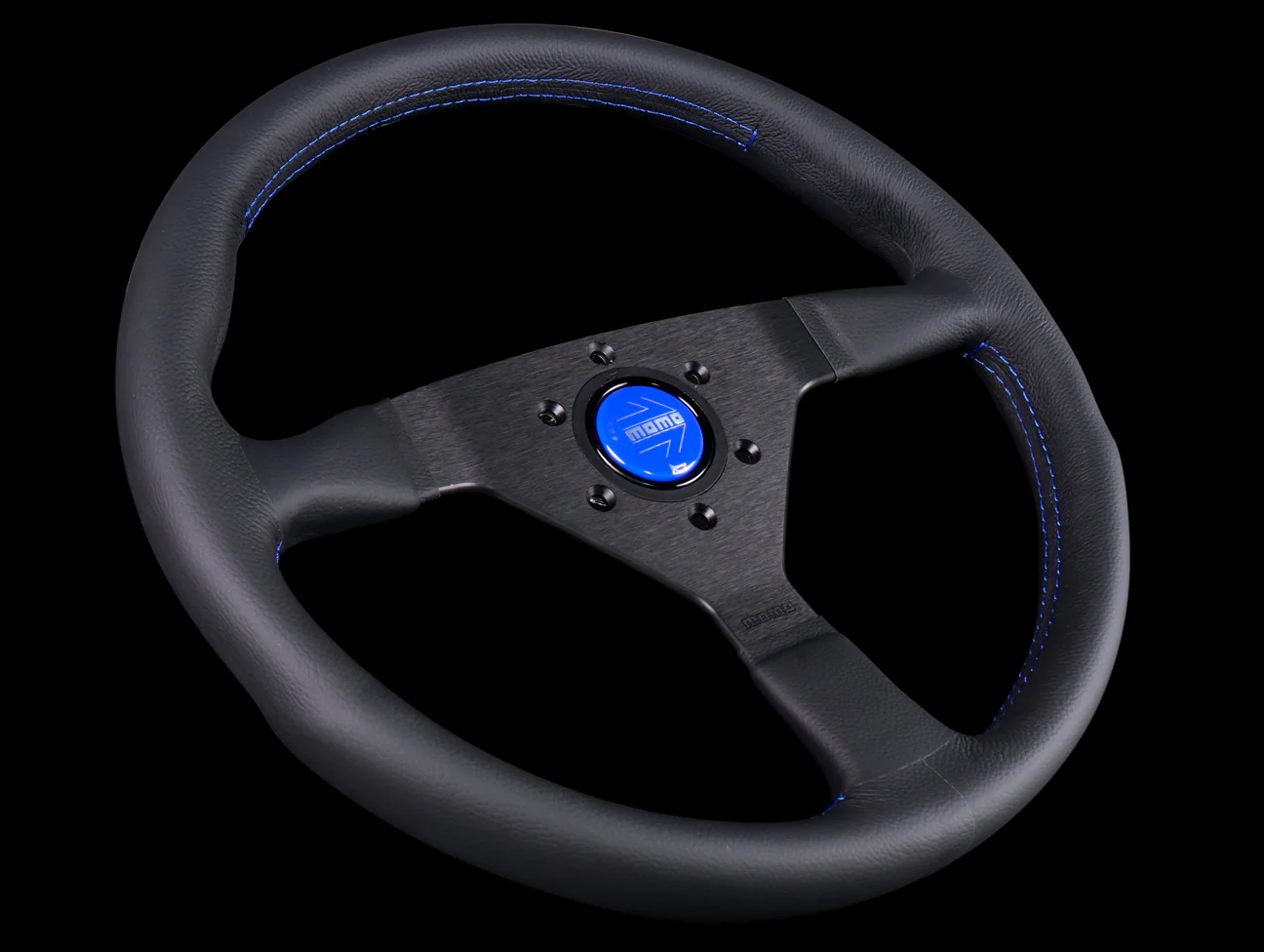 Momo Monte Carlo Steering Wheel - Black Leather w/ Blue Stitch - Image 2