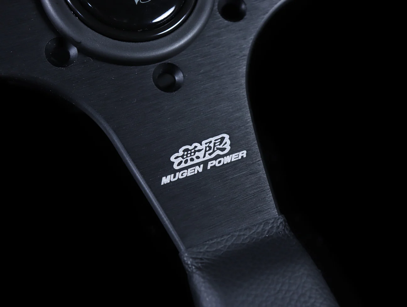 Mugen 350mm Racing 3 Steering Wheel - Black Leather / Red Stitch - Image 4