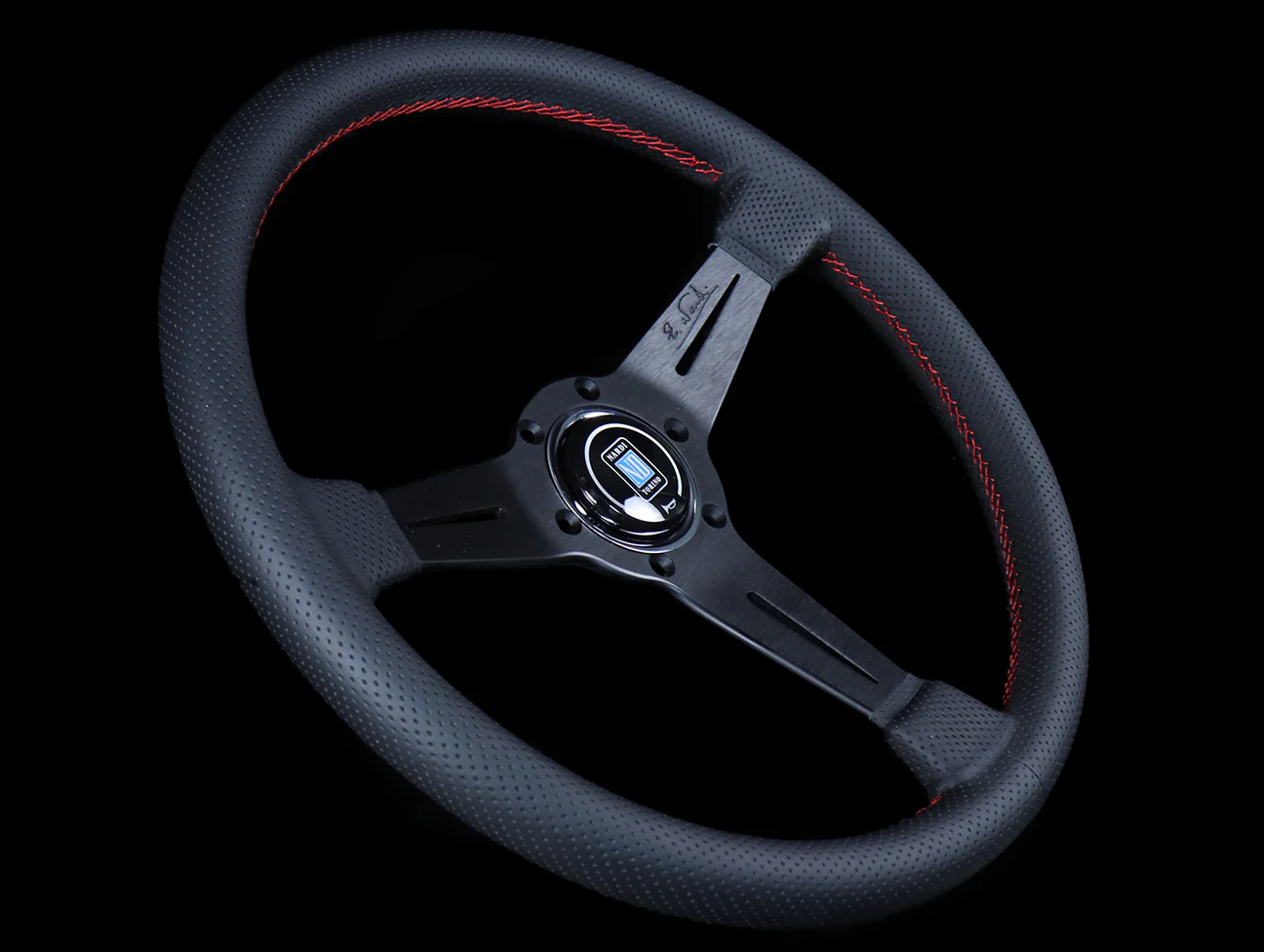 Nardi Classic 360mm Steering Wheel - Black Perforated Leather / Red Stitch - Image 2