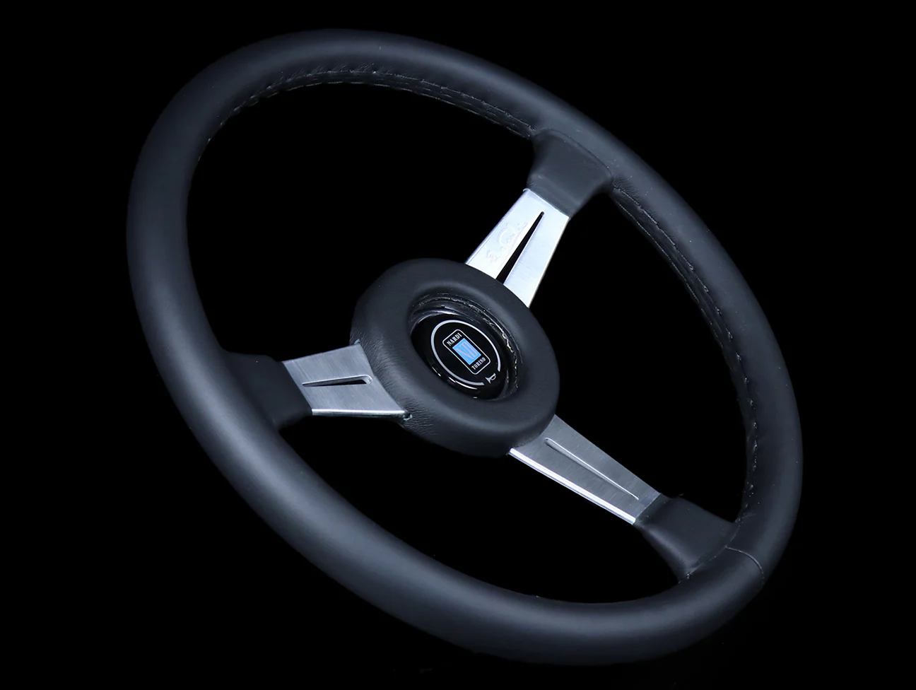 Nardi Classico Satin 365mm Steering Wheel -  Black Leather / Satin Silver Spokes / Black Stitch - Image 2