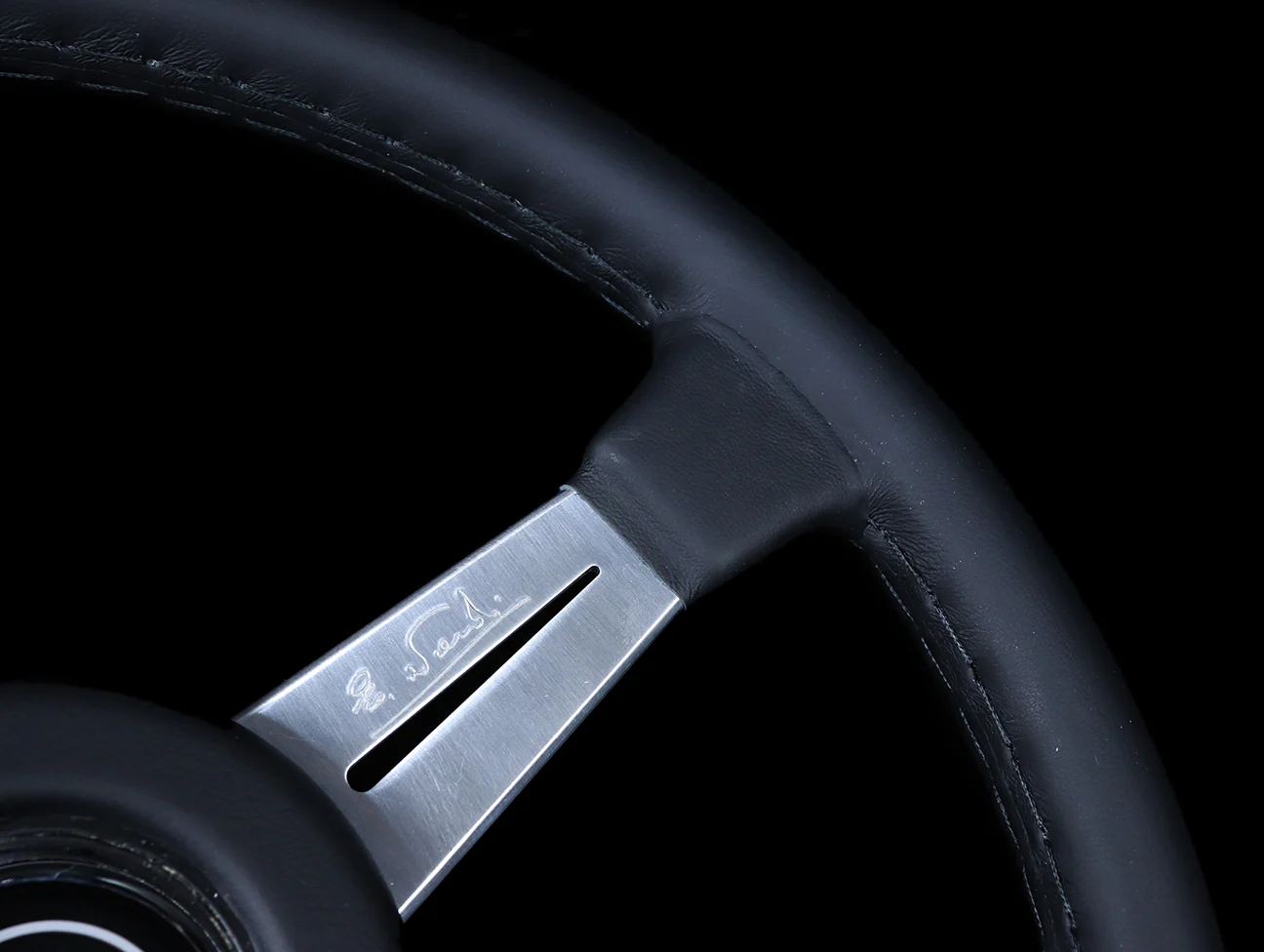 Nardi Classico Satin 365mm Steering Wheel -  Black Leather / Satin Silver Spokes / Black Stitch - Image 4