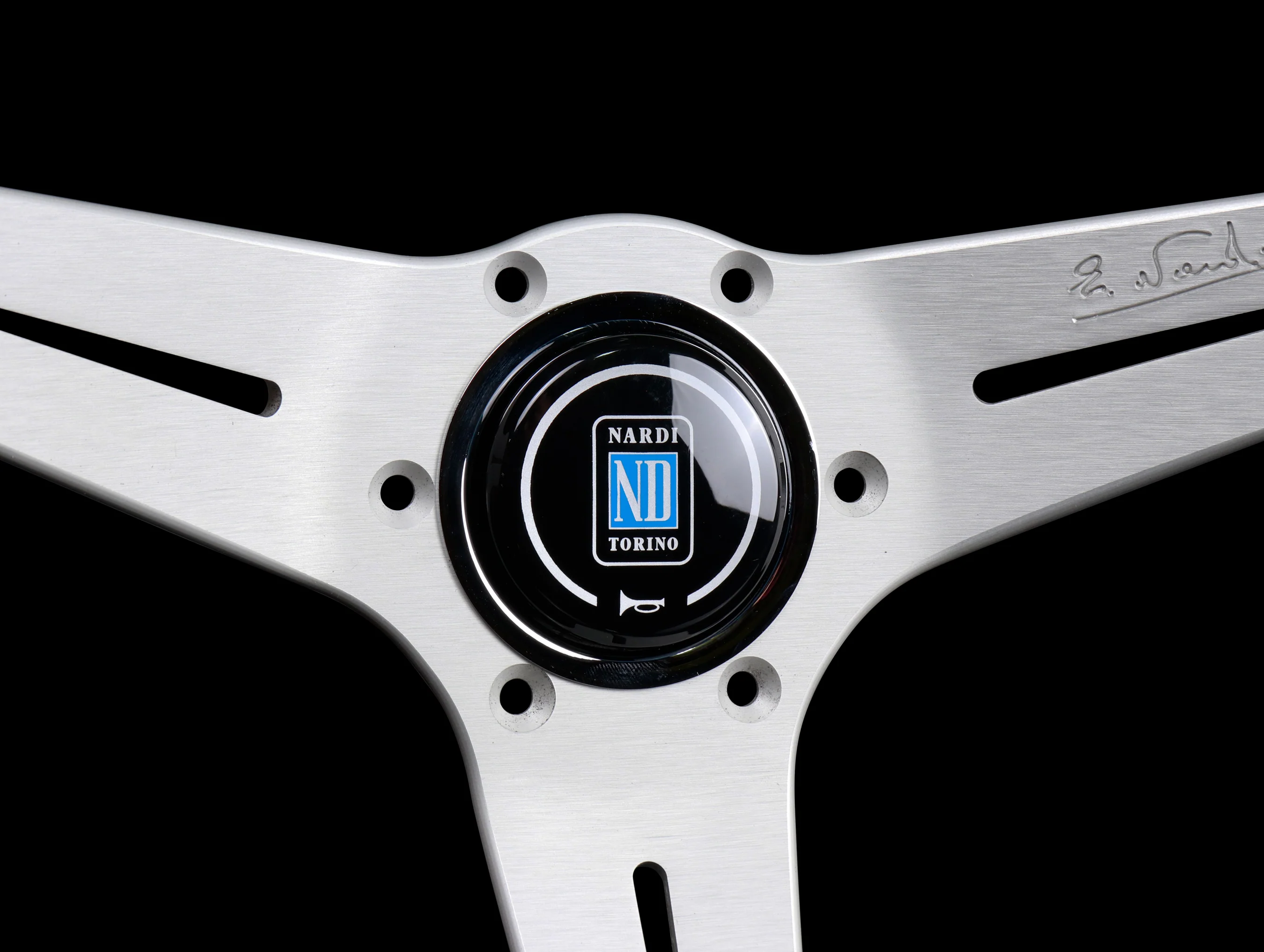 Nardi Deep Corn Sport Rally Steering Wheel w/ Silver Spokes - 350mm Perforated Leather / Red Stitch - Image 3