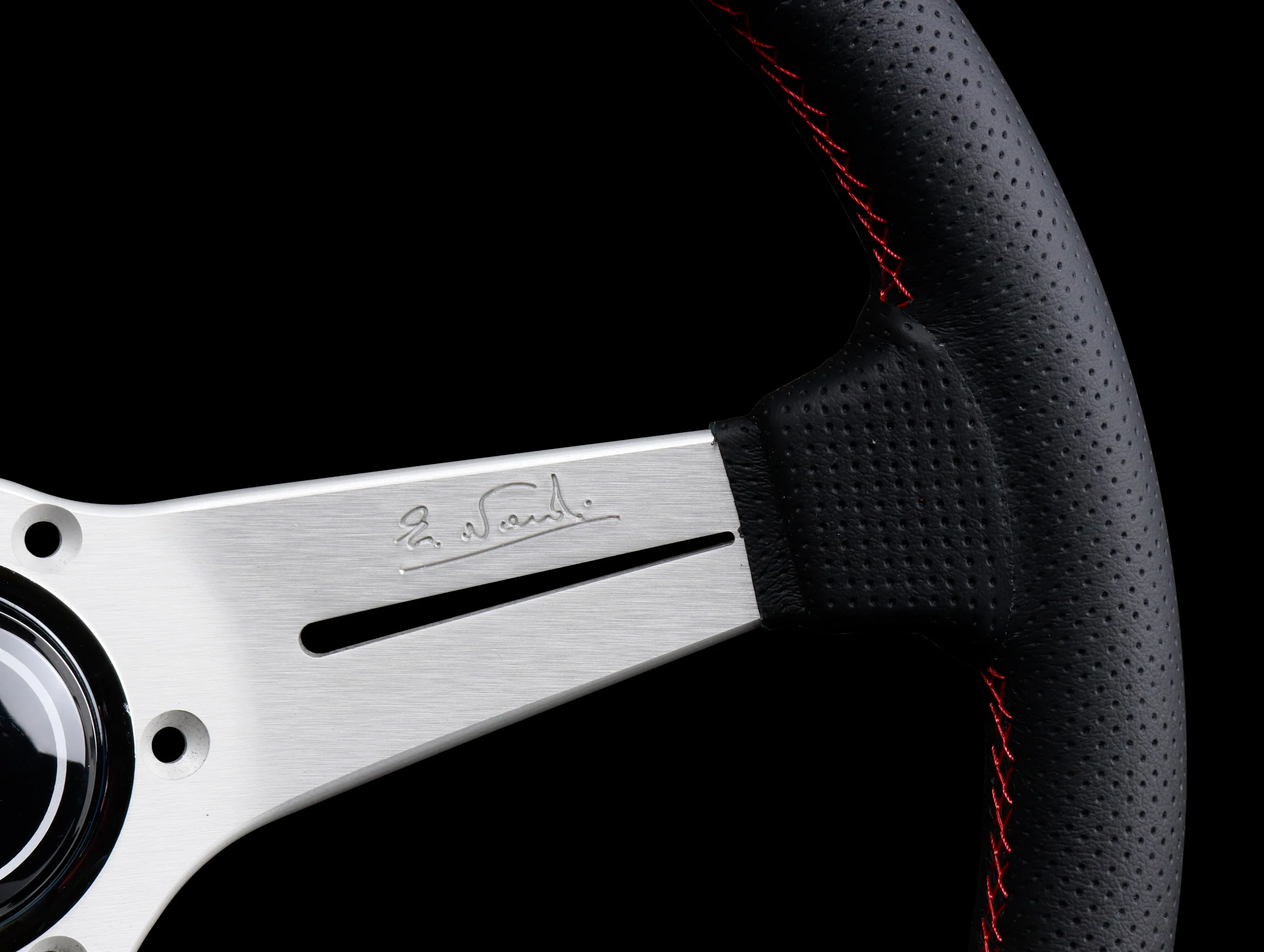 Nardi Deep Corn Sport Rally Steering Wheel w/ Silver Spokes - 350mm Perforated Leather / Red Stitch - Image 4