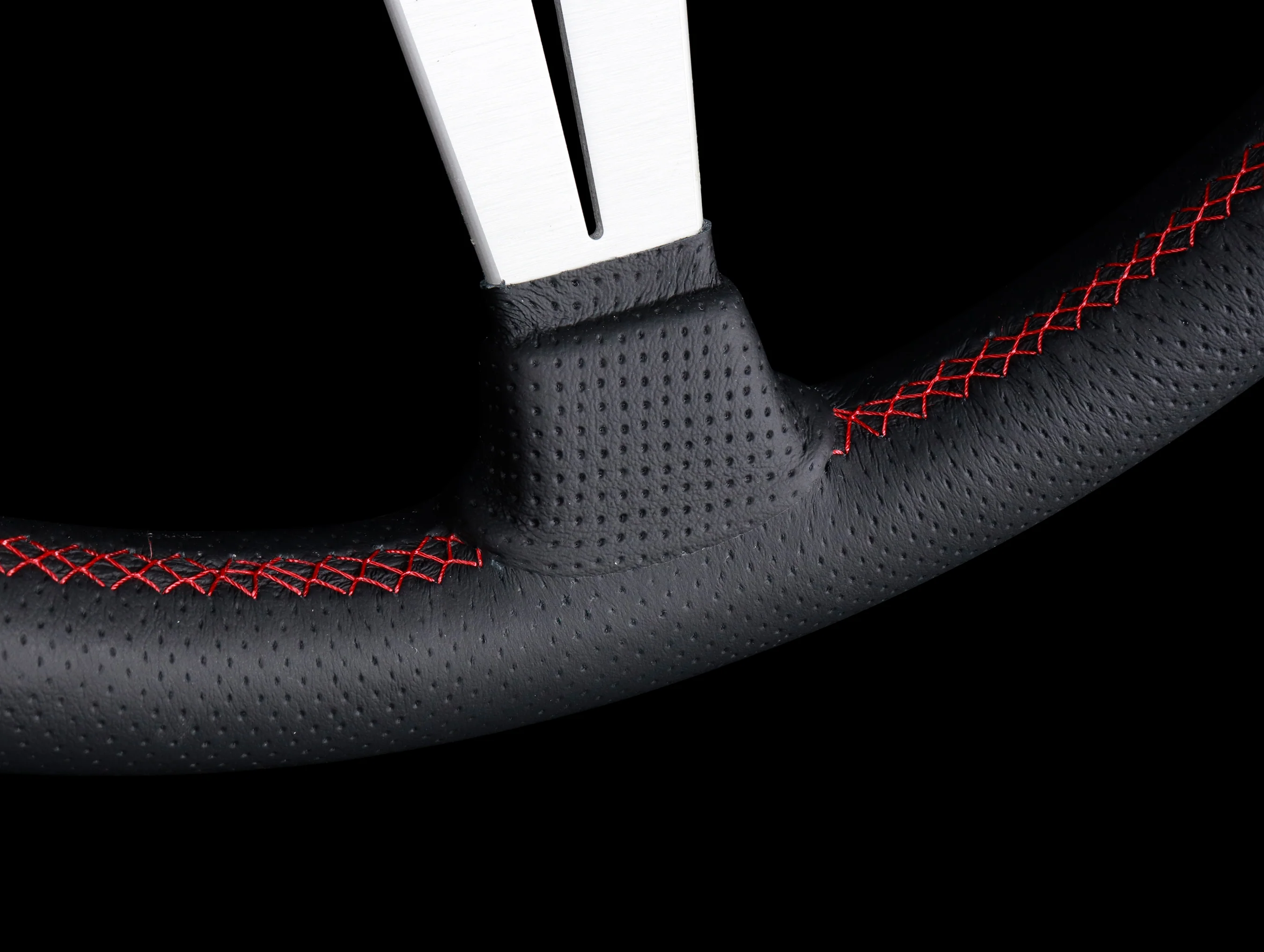 Nardi Deep Corn Sport Rally Steering Wheel w/ Silver Spokes - 350mm Perforated Leather / Red Stitch - Image 5