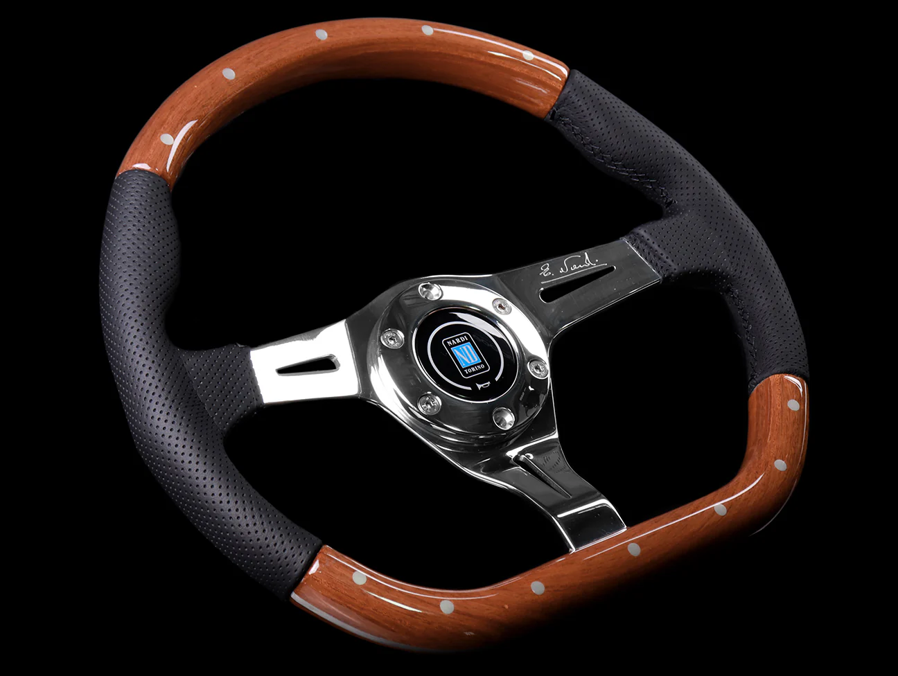 Nardi Kallista Wood 350mm Steering Wheel - Perforated Leather w/Polished Spokes - Image 2