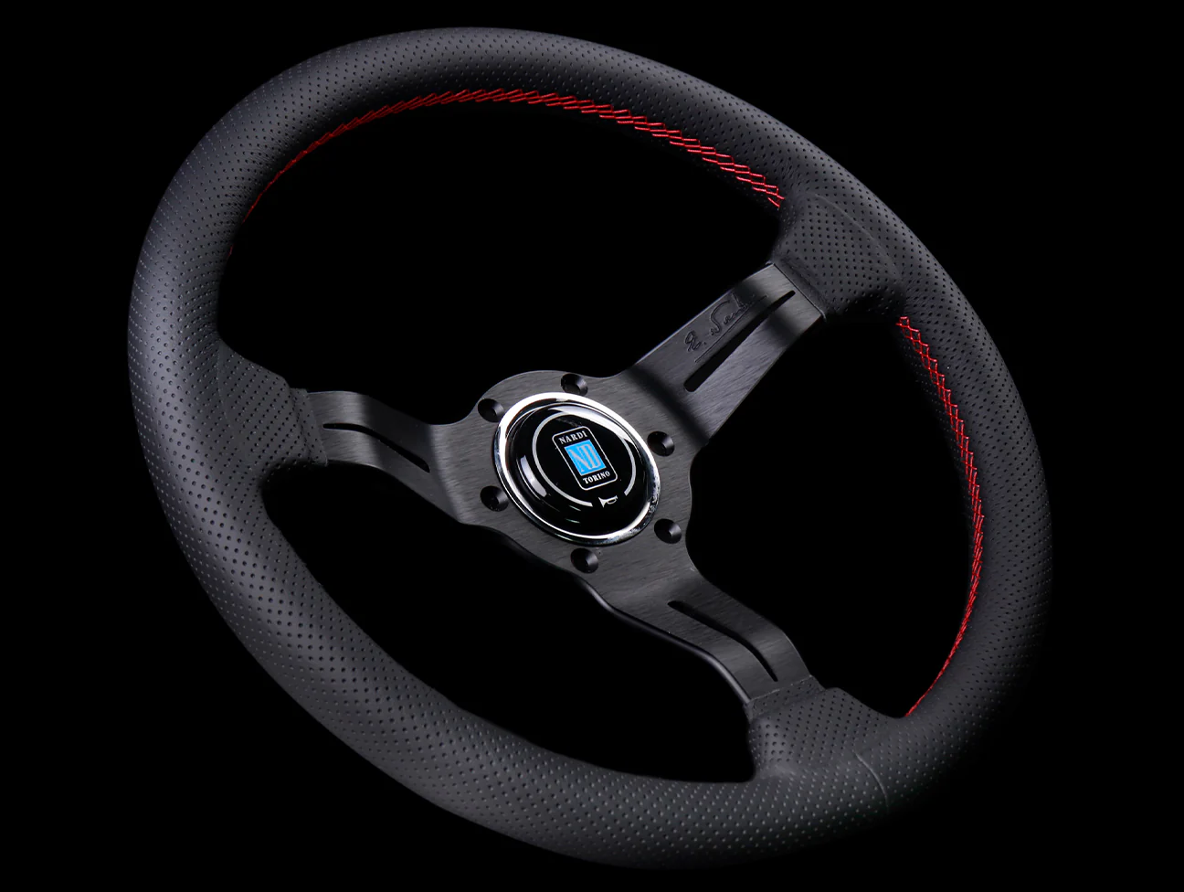 Nardi Sport Rally Deep Corn 330mm Steering Wheel - Black Perforated Leather / Red Stitch - Image 2