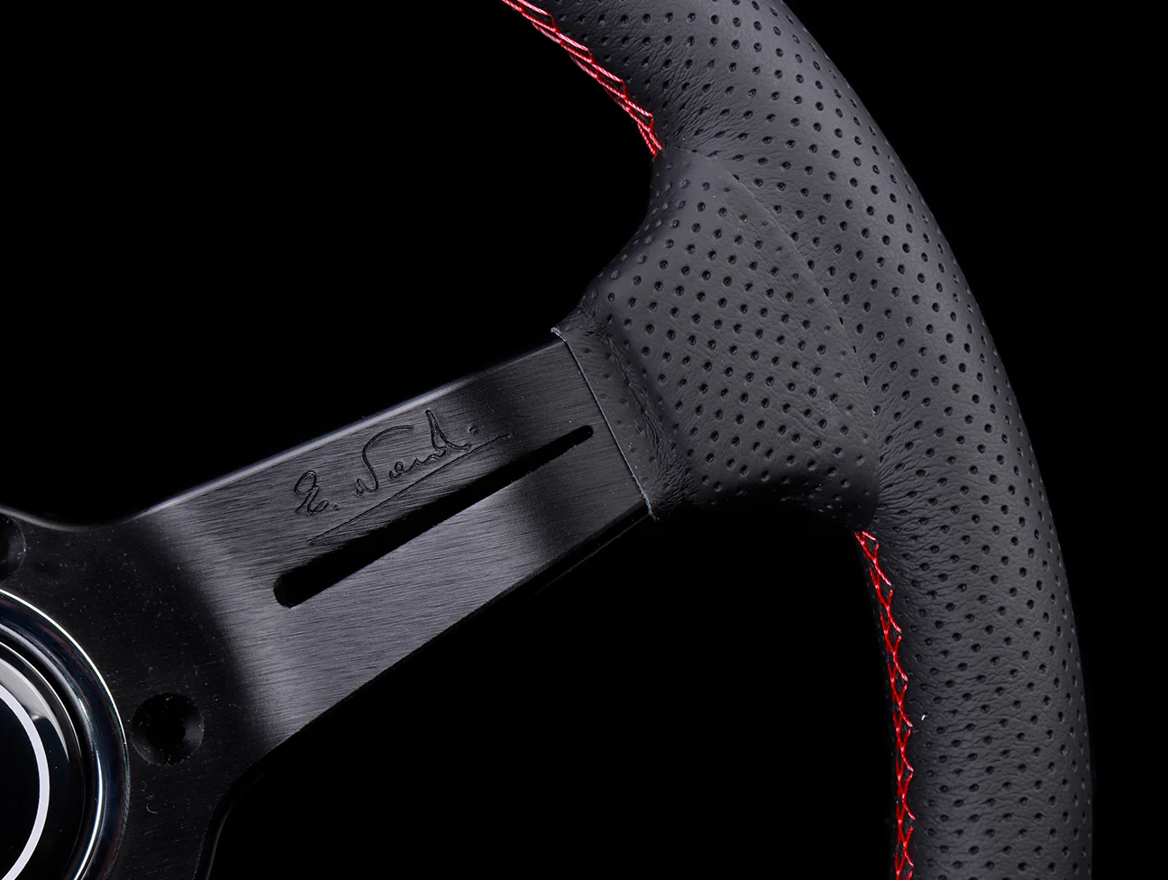Nardi Sport Rally Deep Corn 330mm Steering Wheel - Black Perforated Leather / Red Stitch - Image 4
