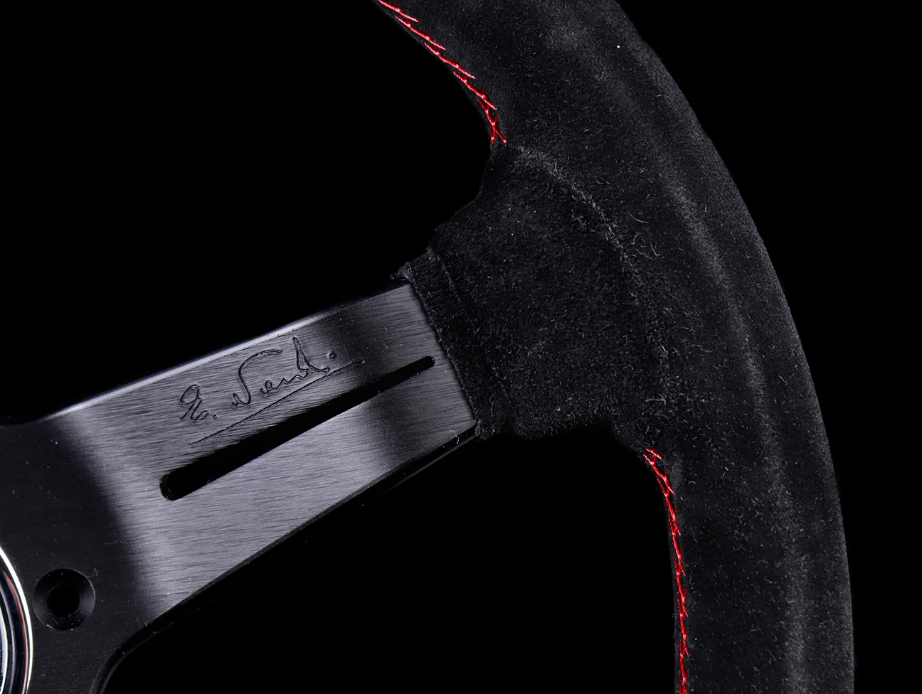 Nardi Sport Rally Deep Corn 330mm Steering Wheel - Black Suede / Red Stitch - Image 4