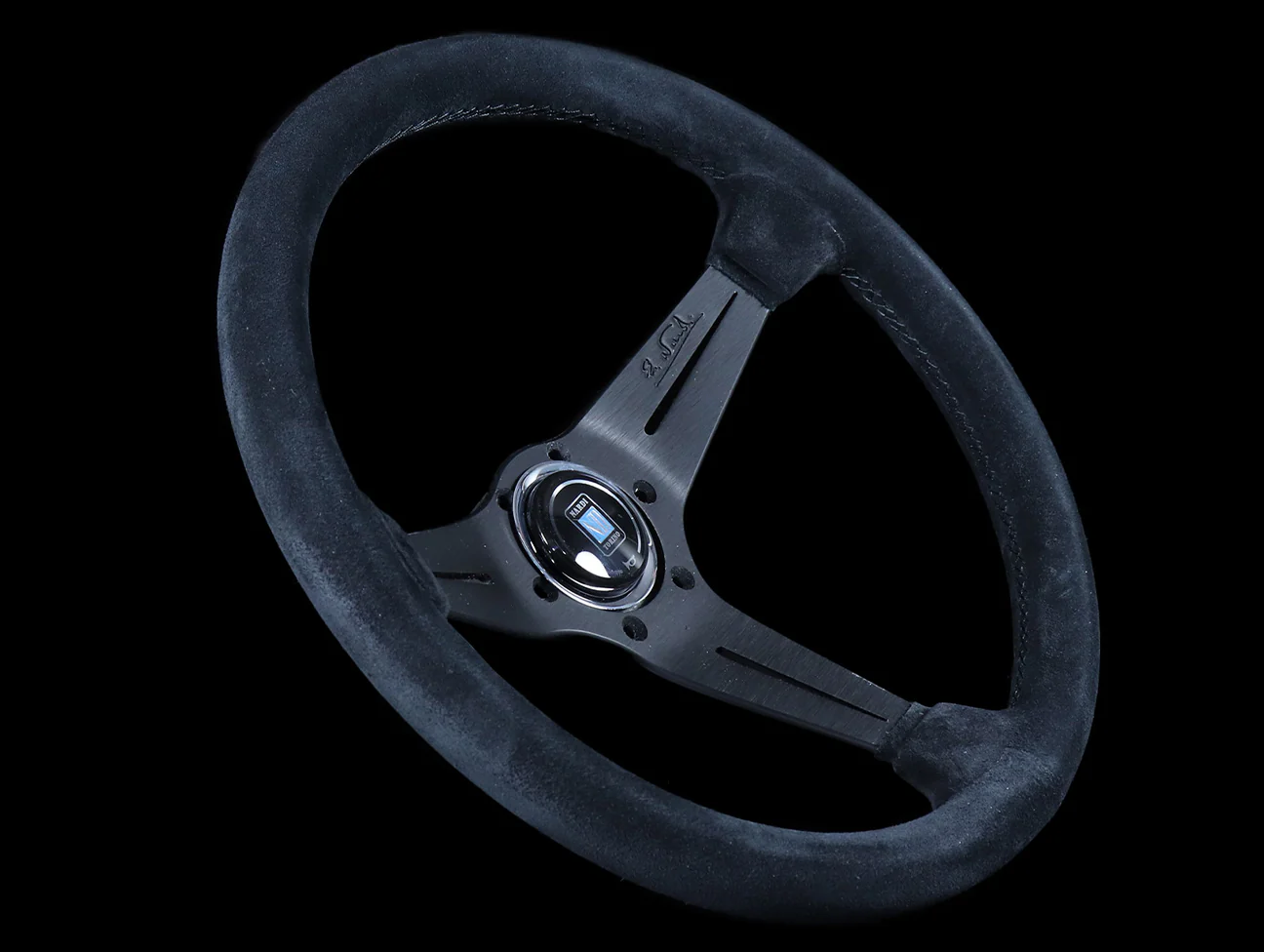 Nardi Sport Rally Deep Corn Black Edition Steering Wheel - 350mm Black Suede / Black Stitch - Image 2