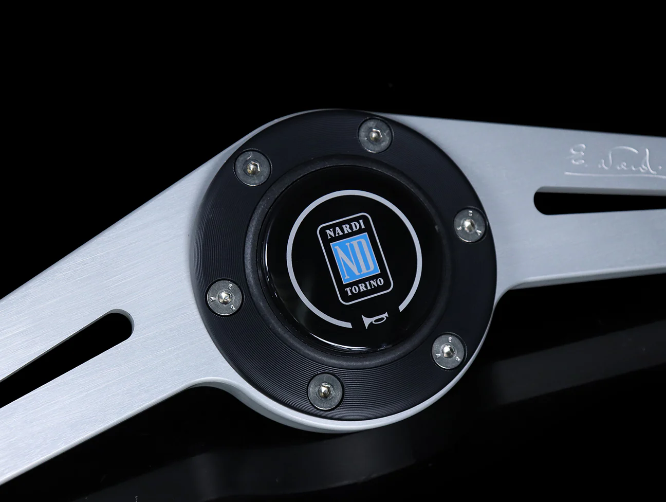 Nardi Two Spoke 330mm Steering Wheel - Black Perforated Leather Grips / Silver Spokes - Image 4