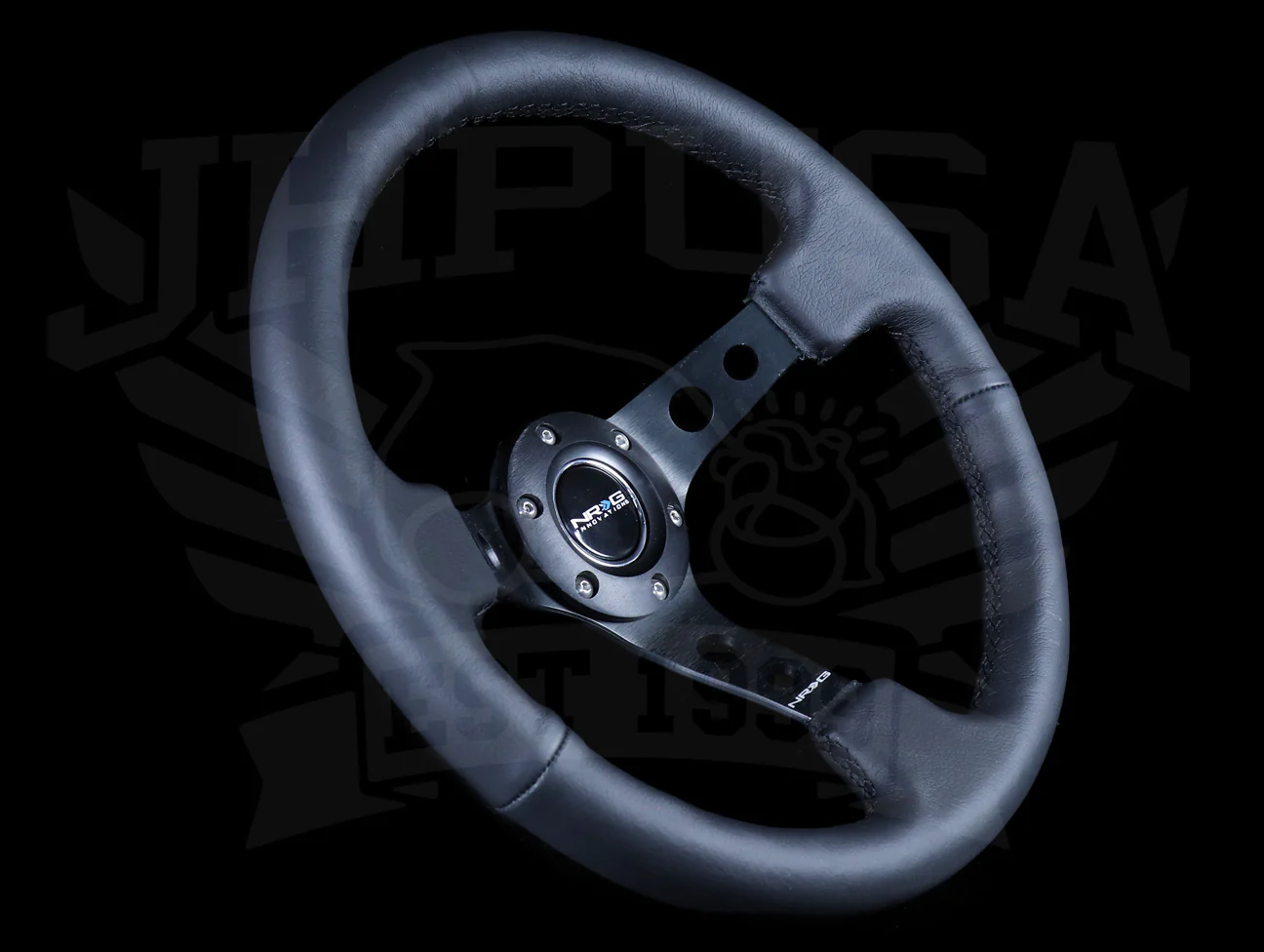NRG Deep Dish Sport Steering Wheel - 350mm Black Leather / Black Stitch - Image 2
