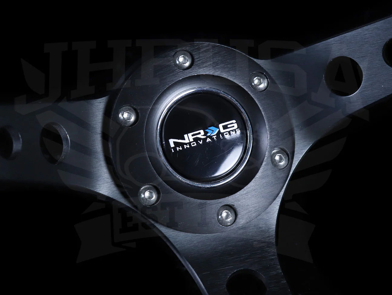 NRG Deep Dish Sport Steering Wheel - 350mm Black Leather / Black Stitch - Image 3
