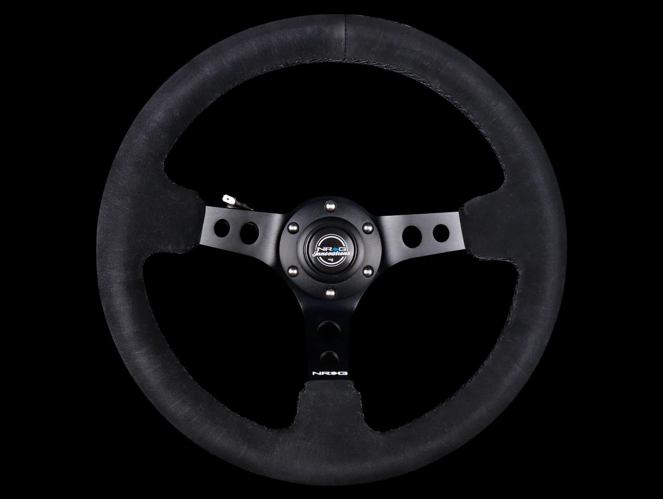 NRG Deep Dish Sport Steering Wheel - 350mm Black Suede / Black Stitch - Image 2