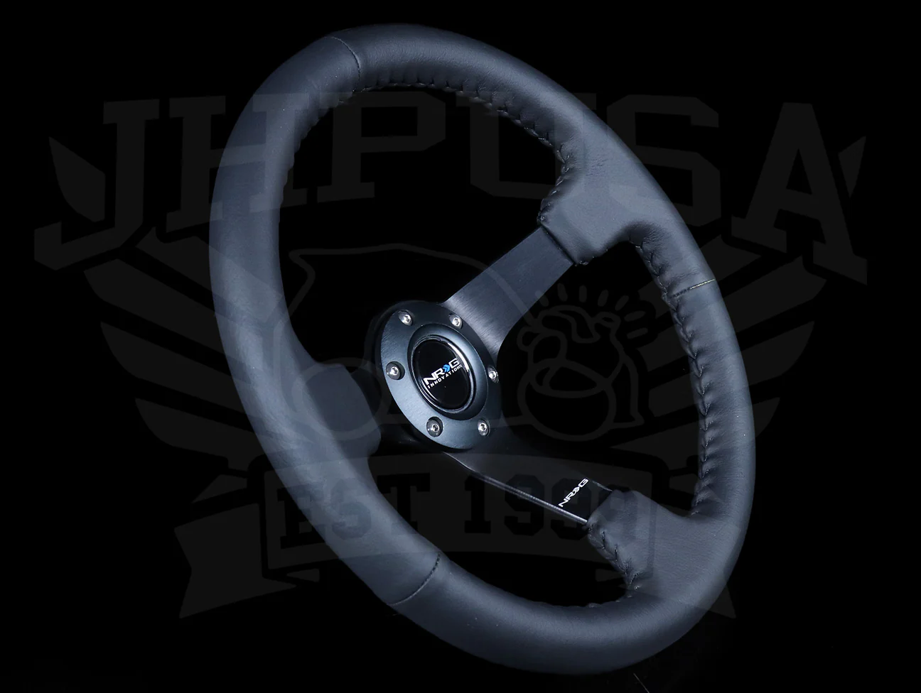NRG Race Style Sport Steering Wheel - 350mm Black Leather / Black Baseball Stitch - Image 2