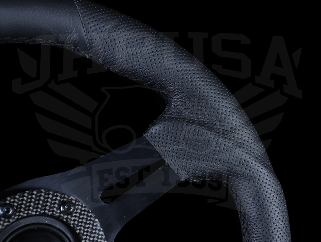 NRG Race Style Carbon Fiber Steering Wheel - 320mm Black Perforated Leather / Black Stitch - Image 5