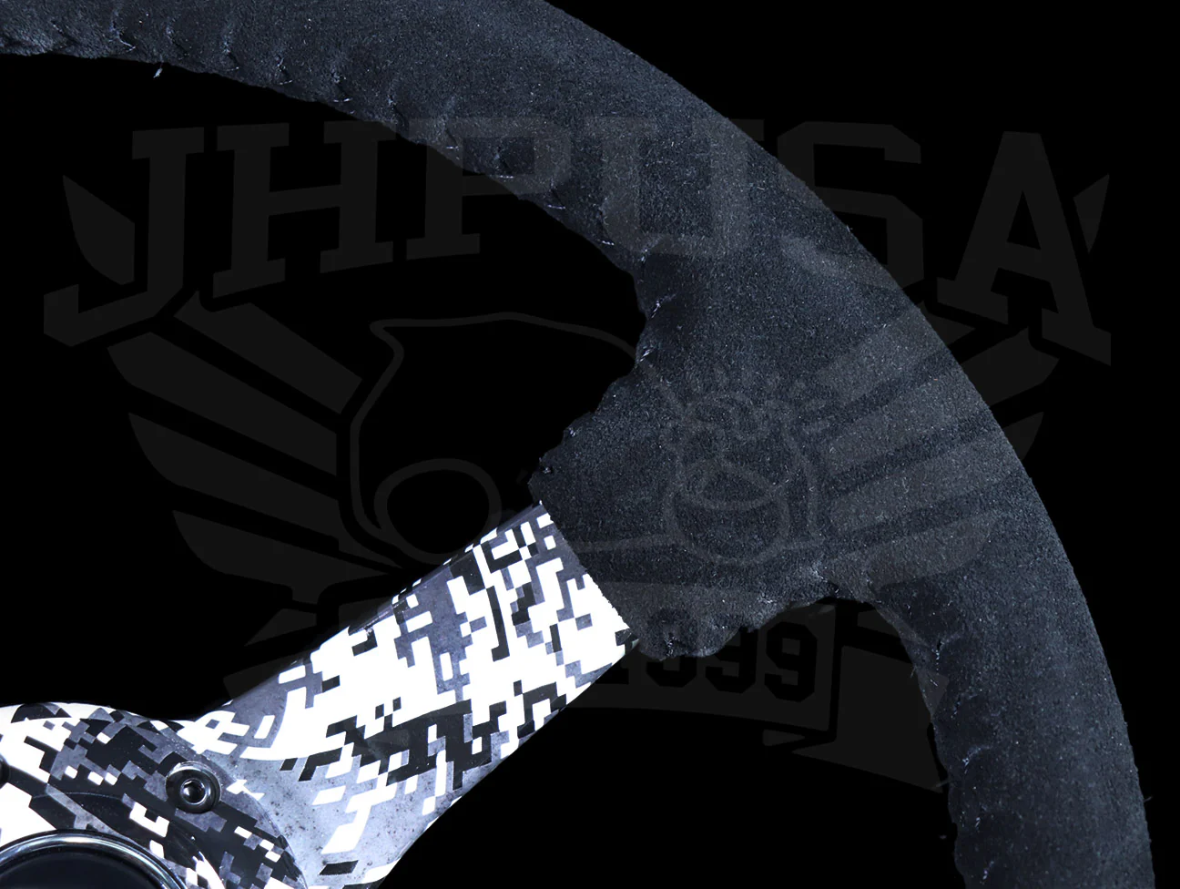 NRG Reinforced Digital Camo Sport Steering Wheel - 350mm Black Suede / Black Stitch - Image 4