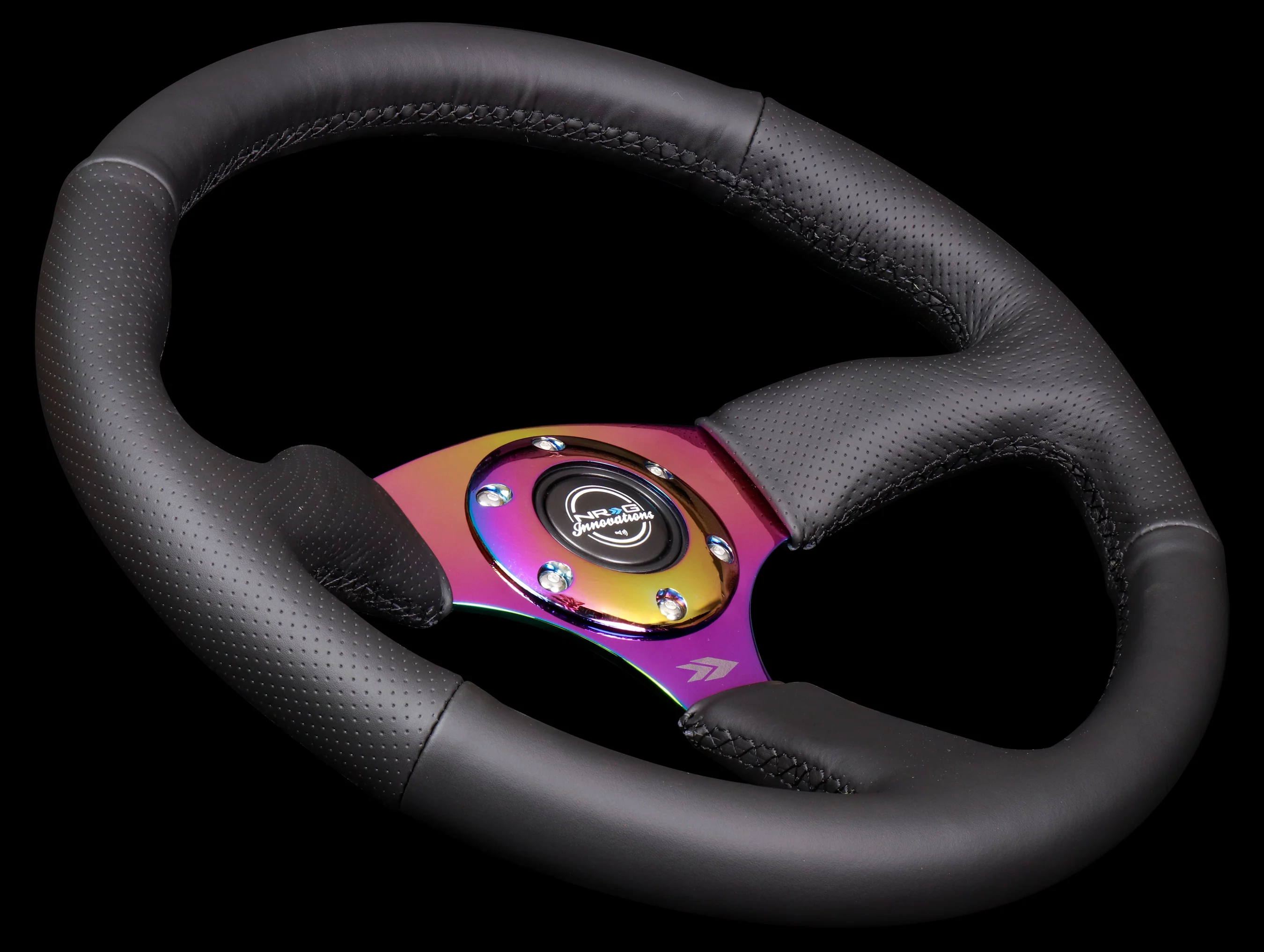 NRG Reinforced Steering Wheel - 350mm Black Leather Race Comfort Grip / Neo Chrome - Image 2