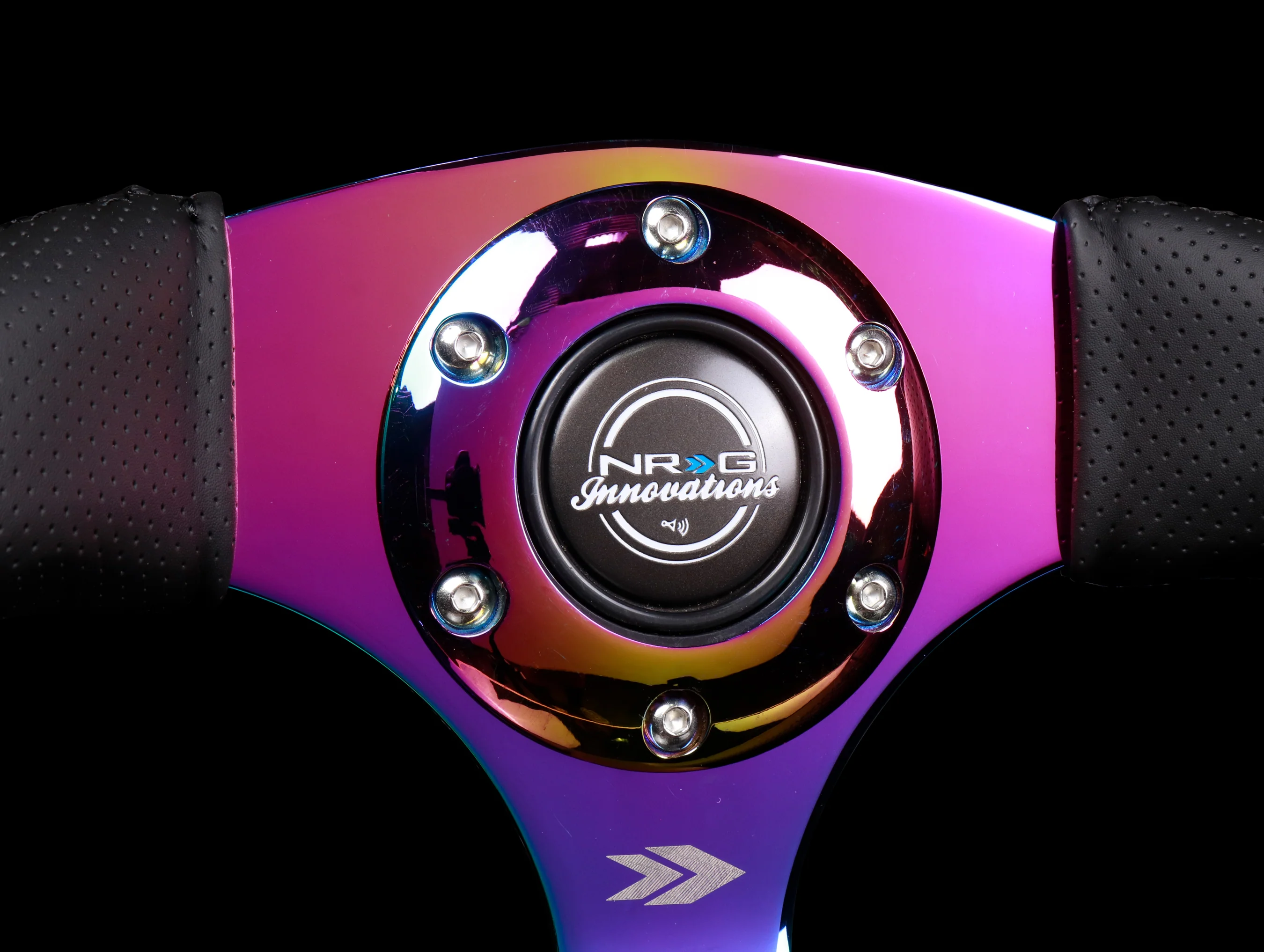 NRG Reinforced Steering Wheel - 350mm Black Leather Race Comfort Grip / Neo Chrome - Image 3