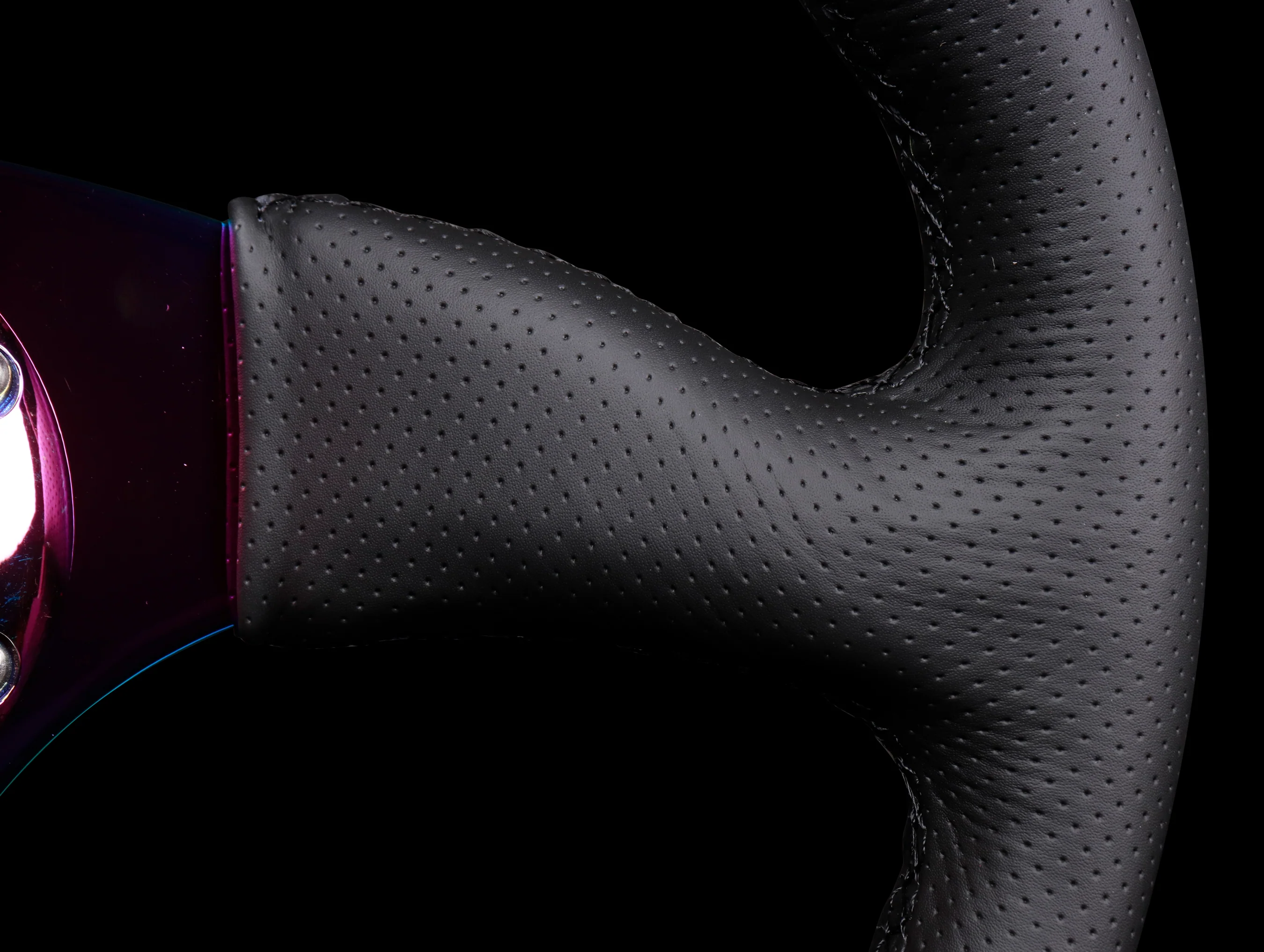 NRG Reinforced Steering Wheel - 350mm Black Leather Race Comfort Grip / Neo Chrome - Image 4