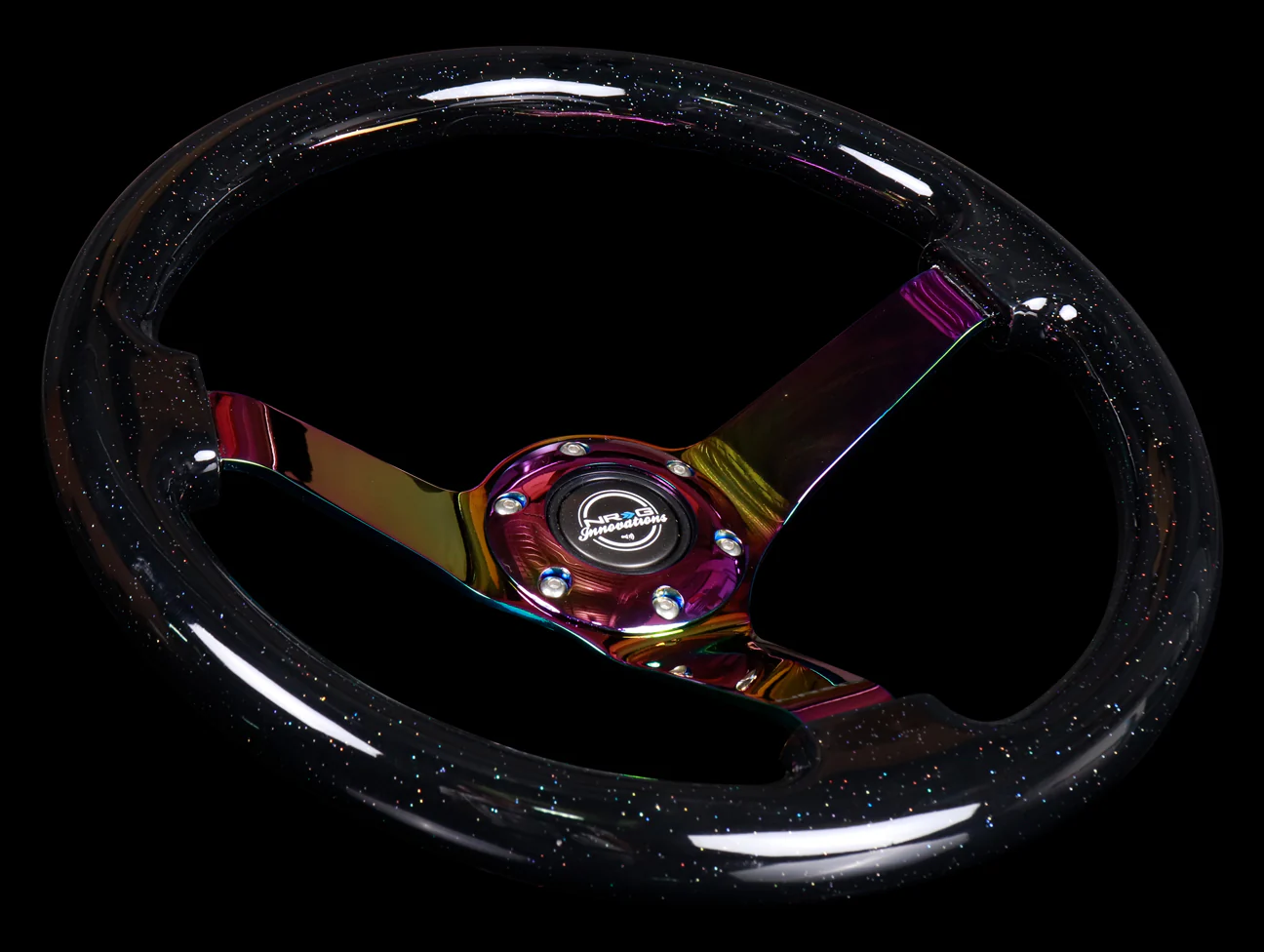 NRG Steering Wheel - 350mm Classic Black Sparkled Woodgrain / Neo Chrome - Image 2