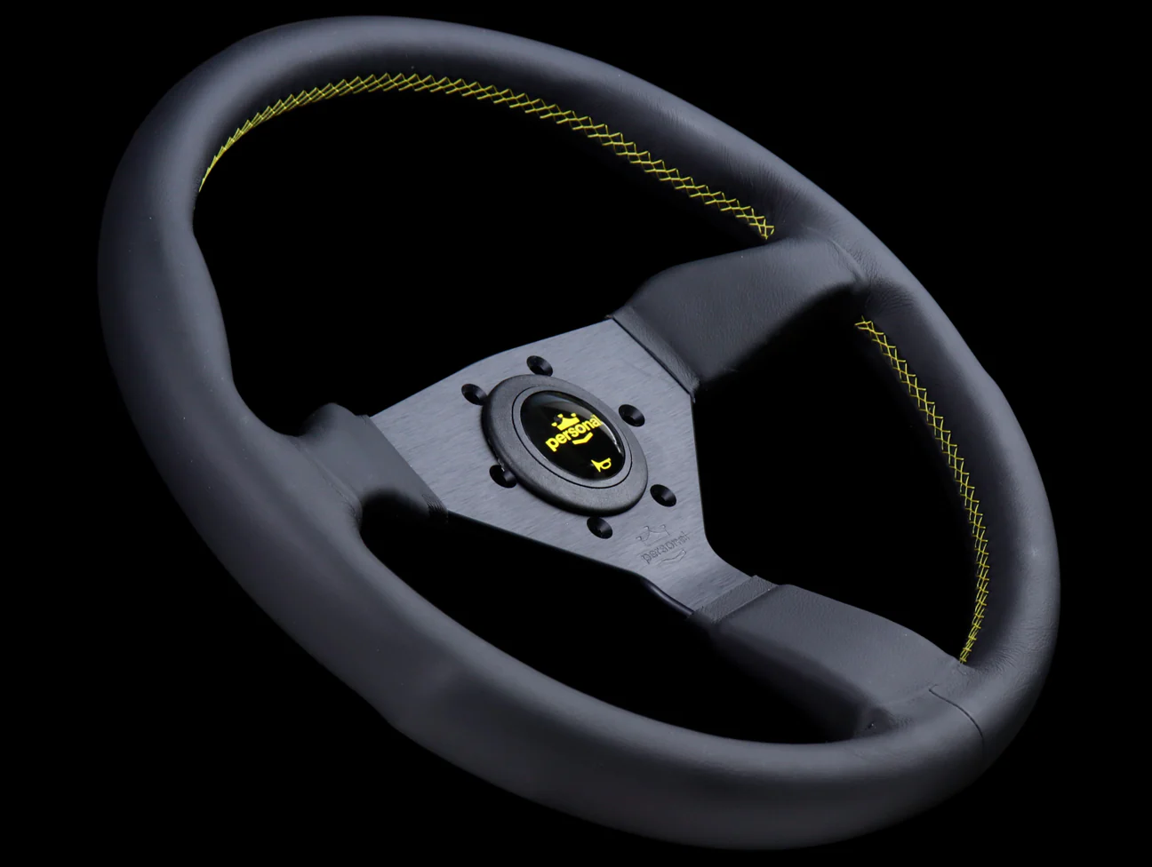 Personal Grinta 350mm Steering Wheel - Black Leather / Yellow Stitch - Image 2