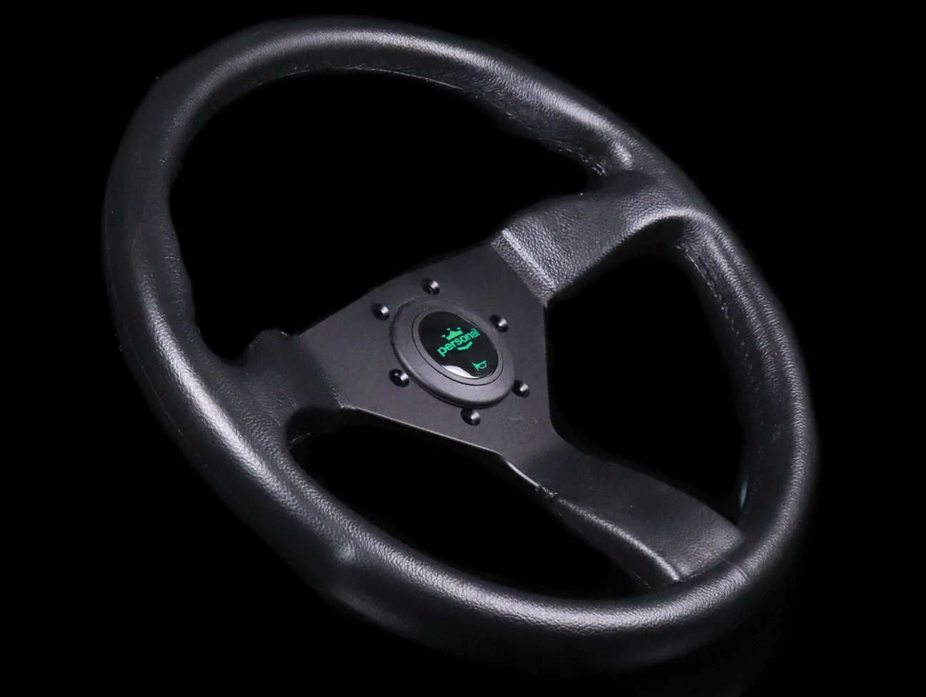 Personal Grinta 350mm Steering Wheel - Black Polyurethane /  Green Horn Button - Image 2