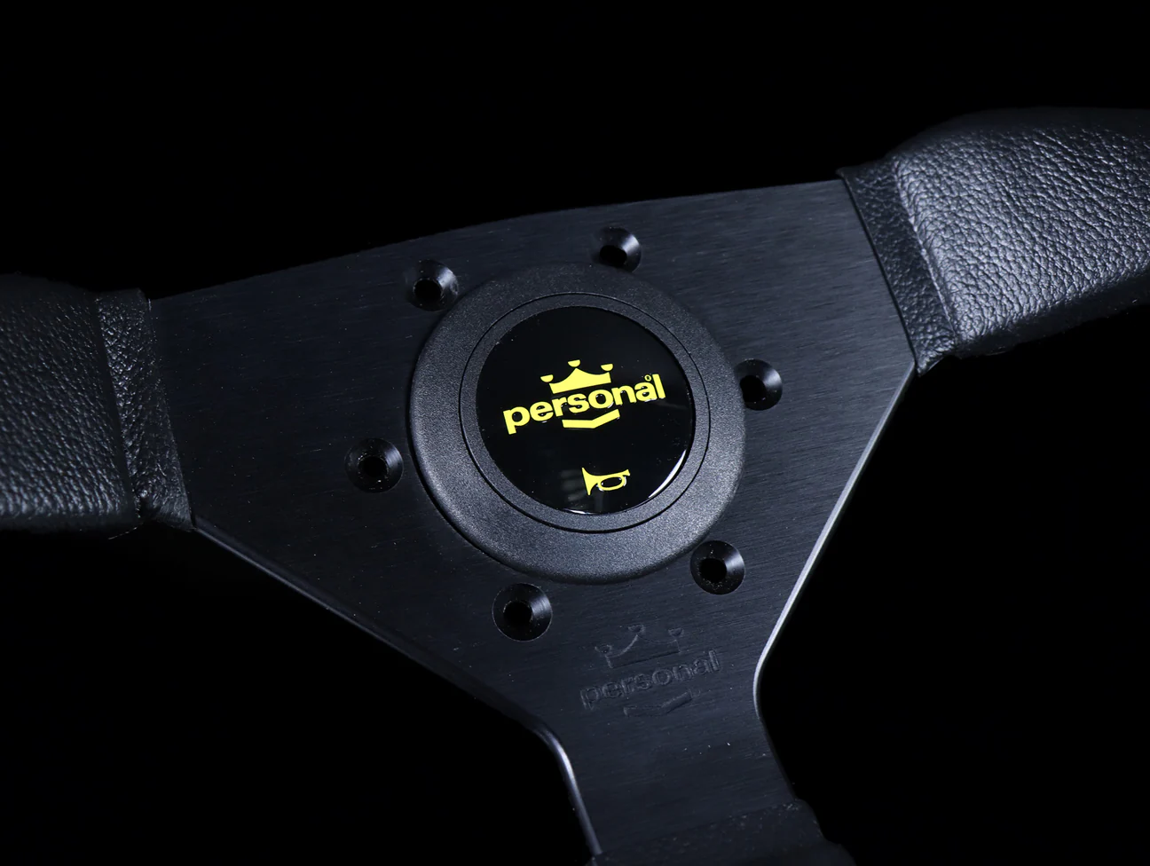 Personal Grinta 350mm Steering Wheel - Black Polyurethane /  Yellow Horn Button - Image 3
