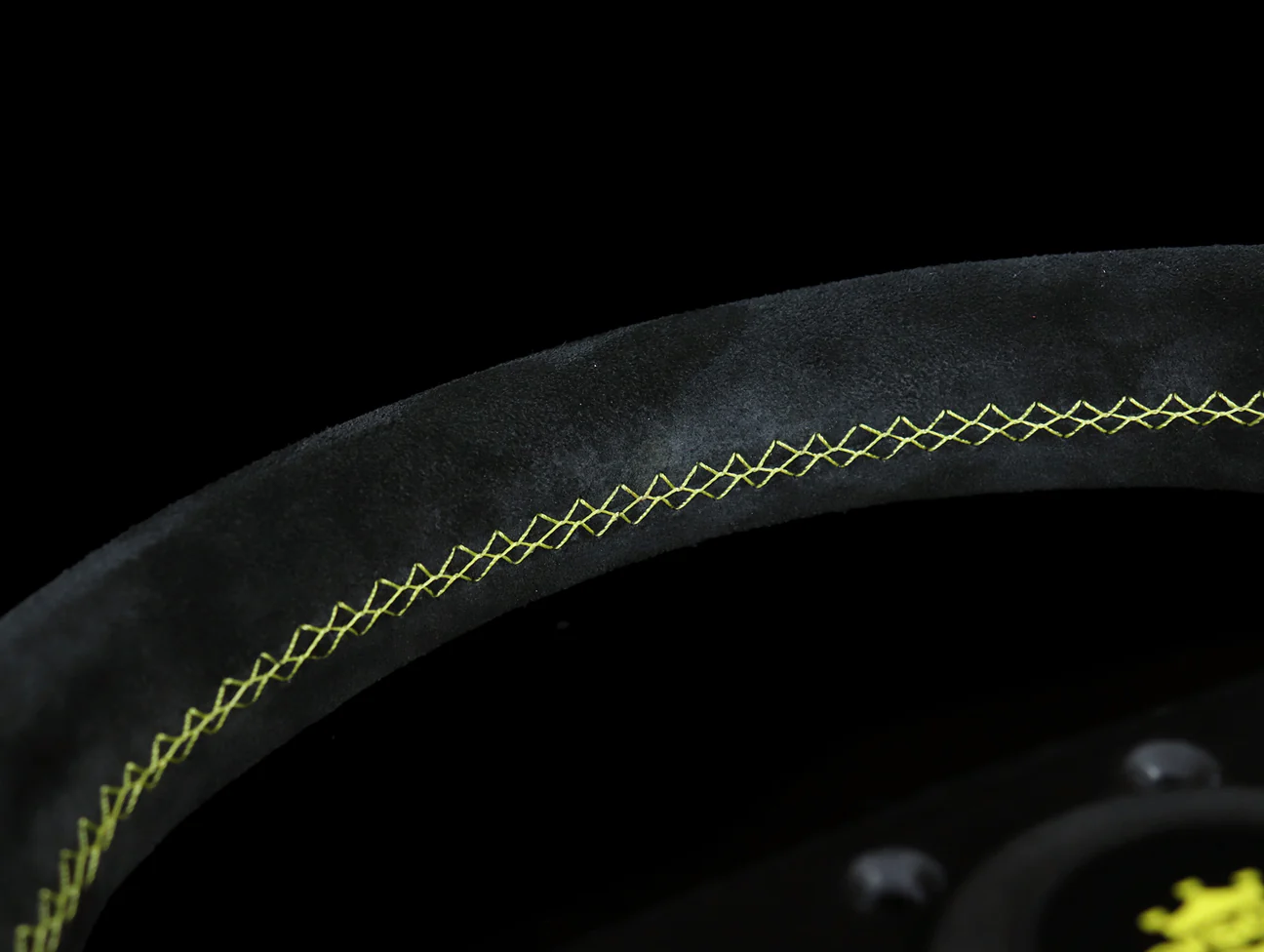 Personal Grinta 350mm Steering Wheel - Black Suede / Yellow Stitch - Image 5