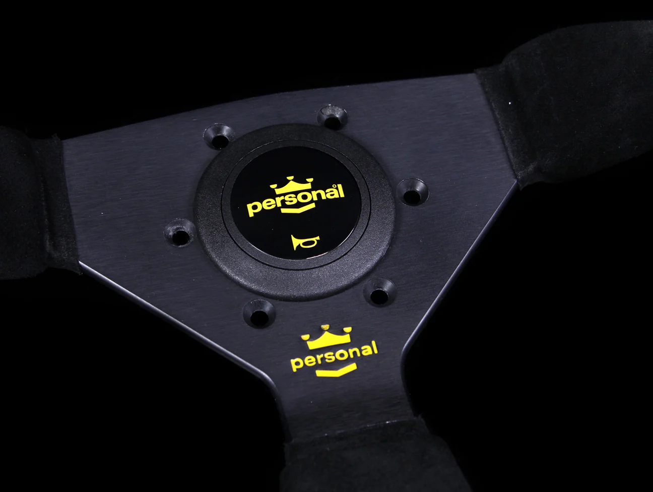 Personal Grinta 350mm Steering Wheel - Black Suede / Yellow Stitch & Logo - Image 3