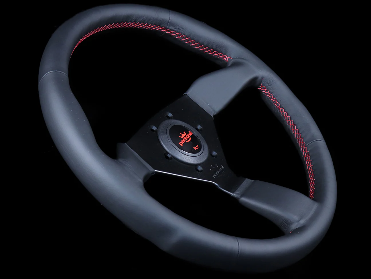 Personal Neo Grinta 350mm Steering Wheel - Black Leather / Red Stitch - Image 2