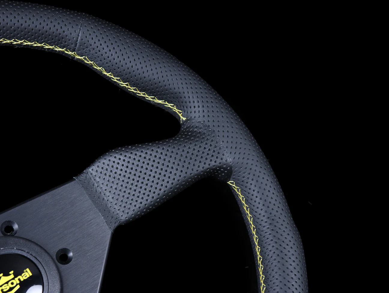 Personal Neo Grinta 350mm Steering Wheel - Black Perforated Leather / Yellow Stitch - Image 4