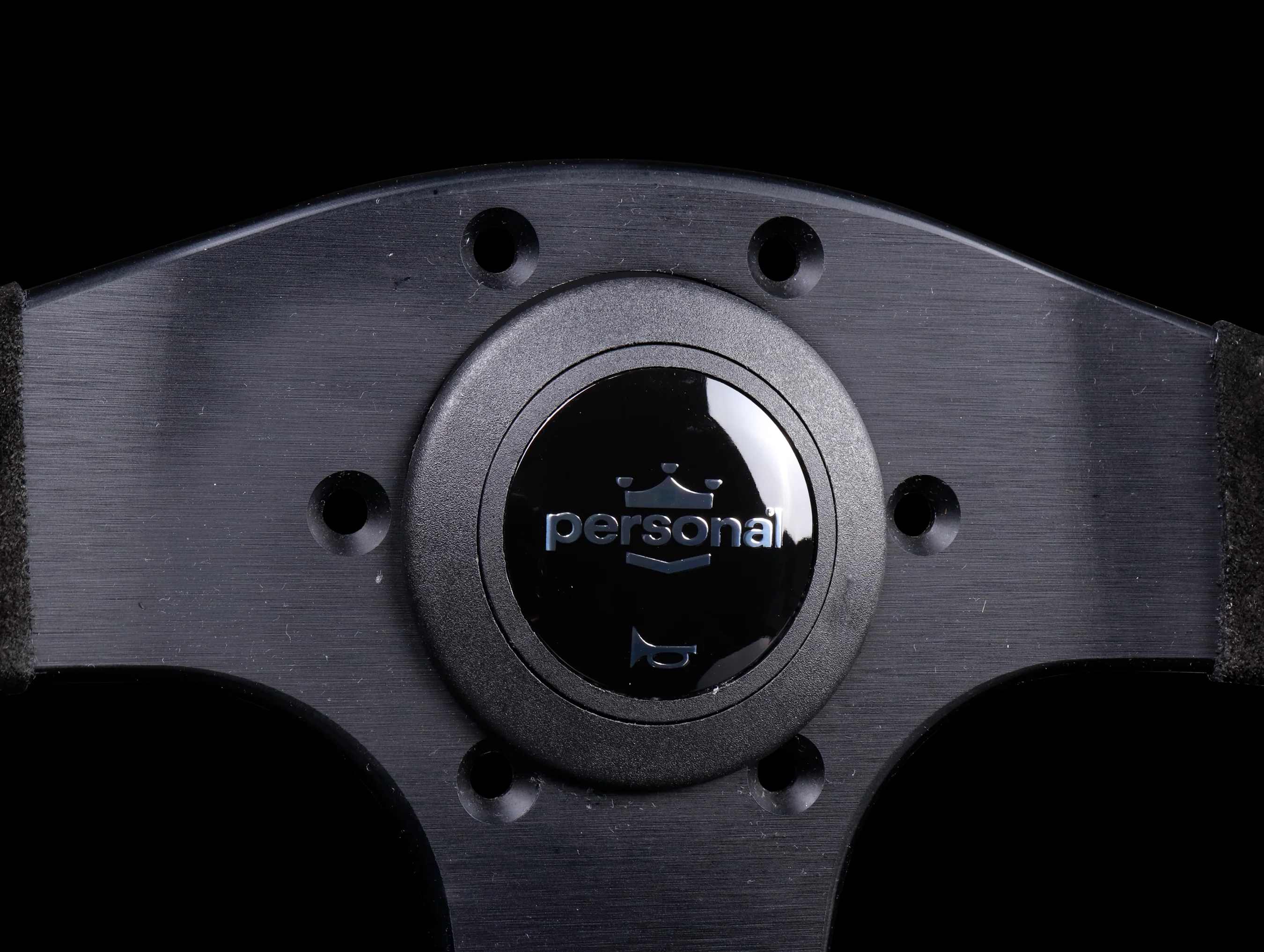 Personal Pole Position 330mm Steering Wheel - Black Leather / Black Suede w/ Black Stitch (Embroidered Logo) - Image 3