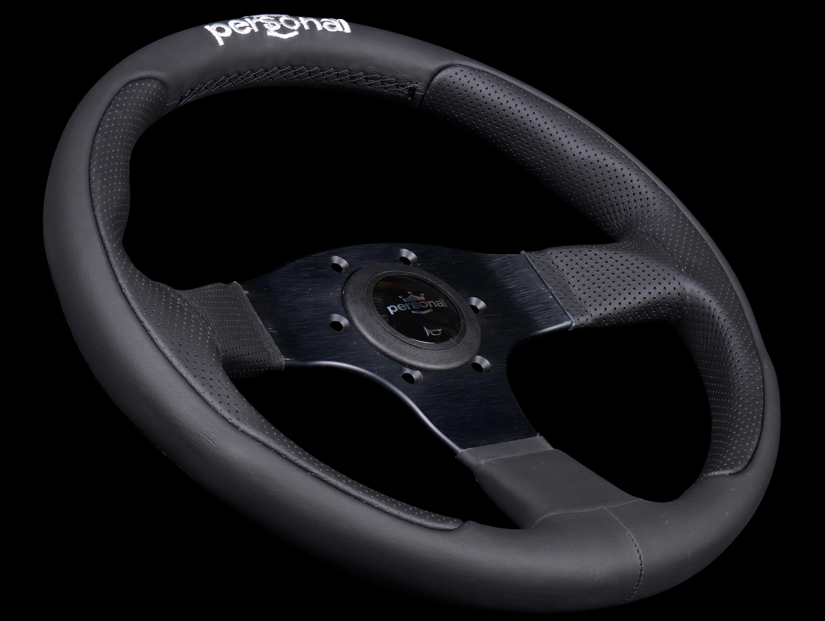 Personal Pole Position 330mm Steering Wheel - Black Perforated Leather w/ Black Stitch (Embroidered Logo) - Image 2