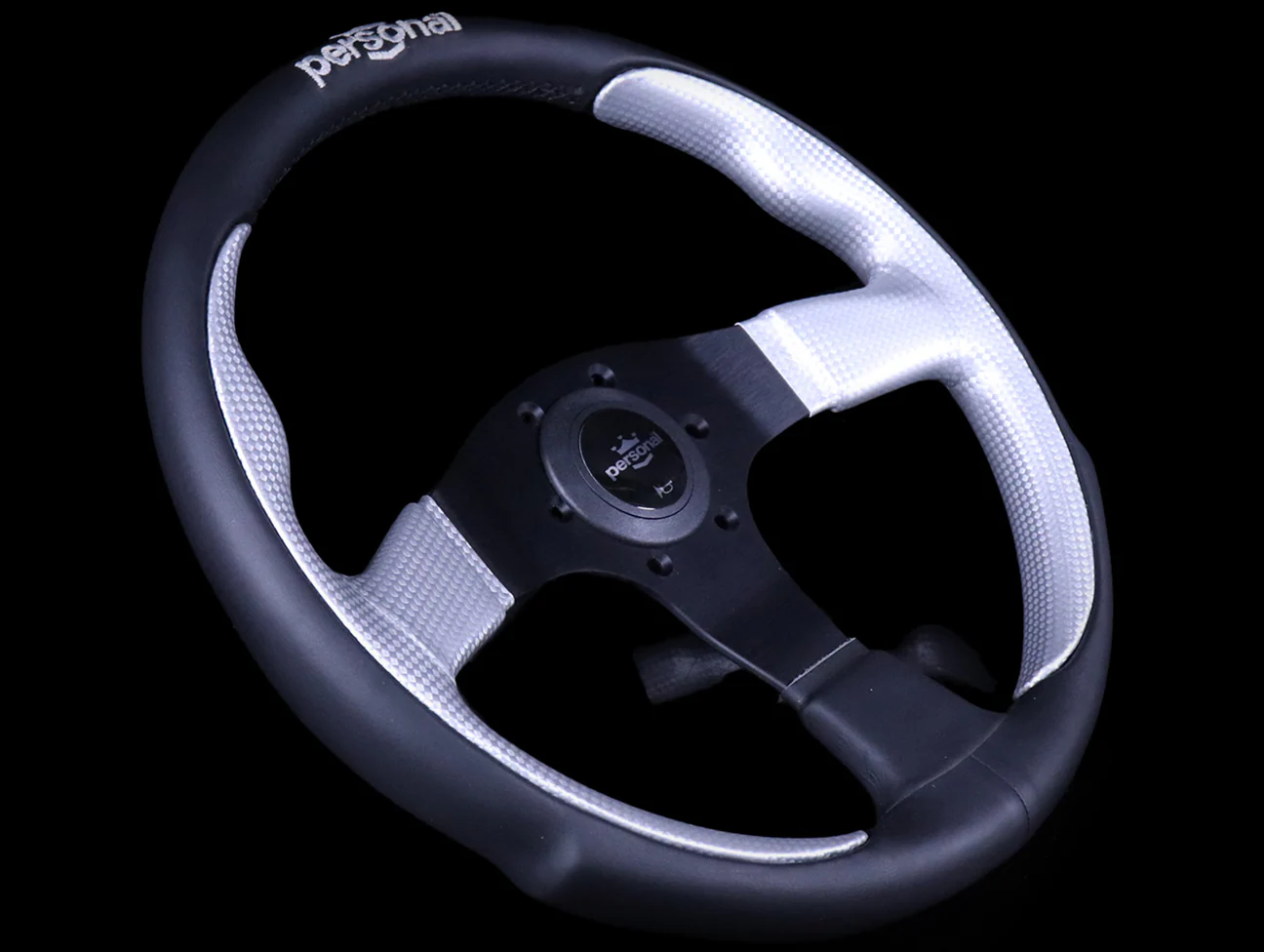 Personal Pole Position 350mm Steering Wheel - Black & Inox Silver Leather - Image 2