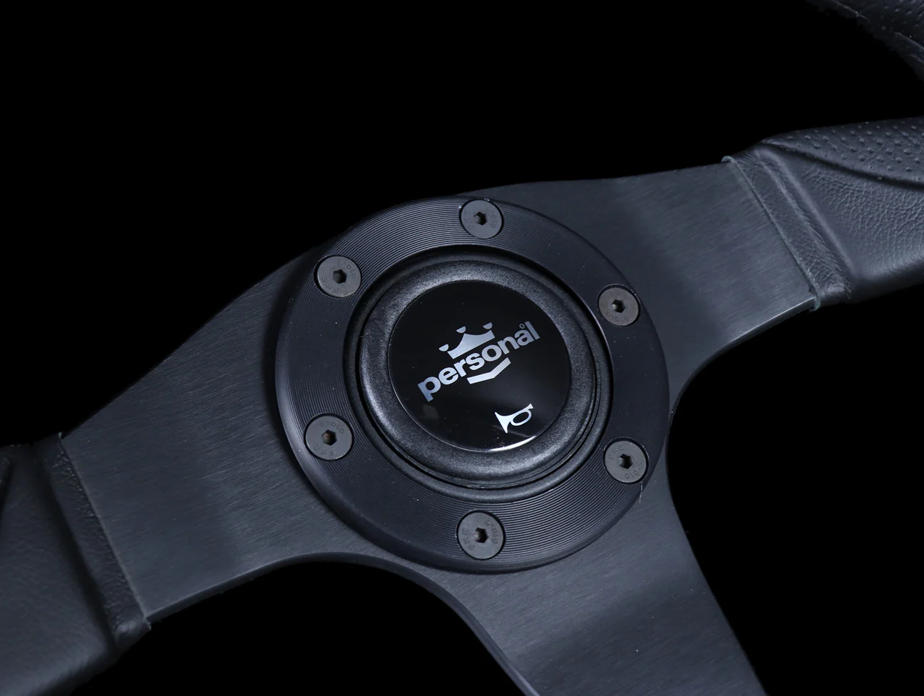 Personal Thunder 350mm Steering Wheel - Black Leather / Silver Horn Button - Image 3
