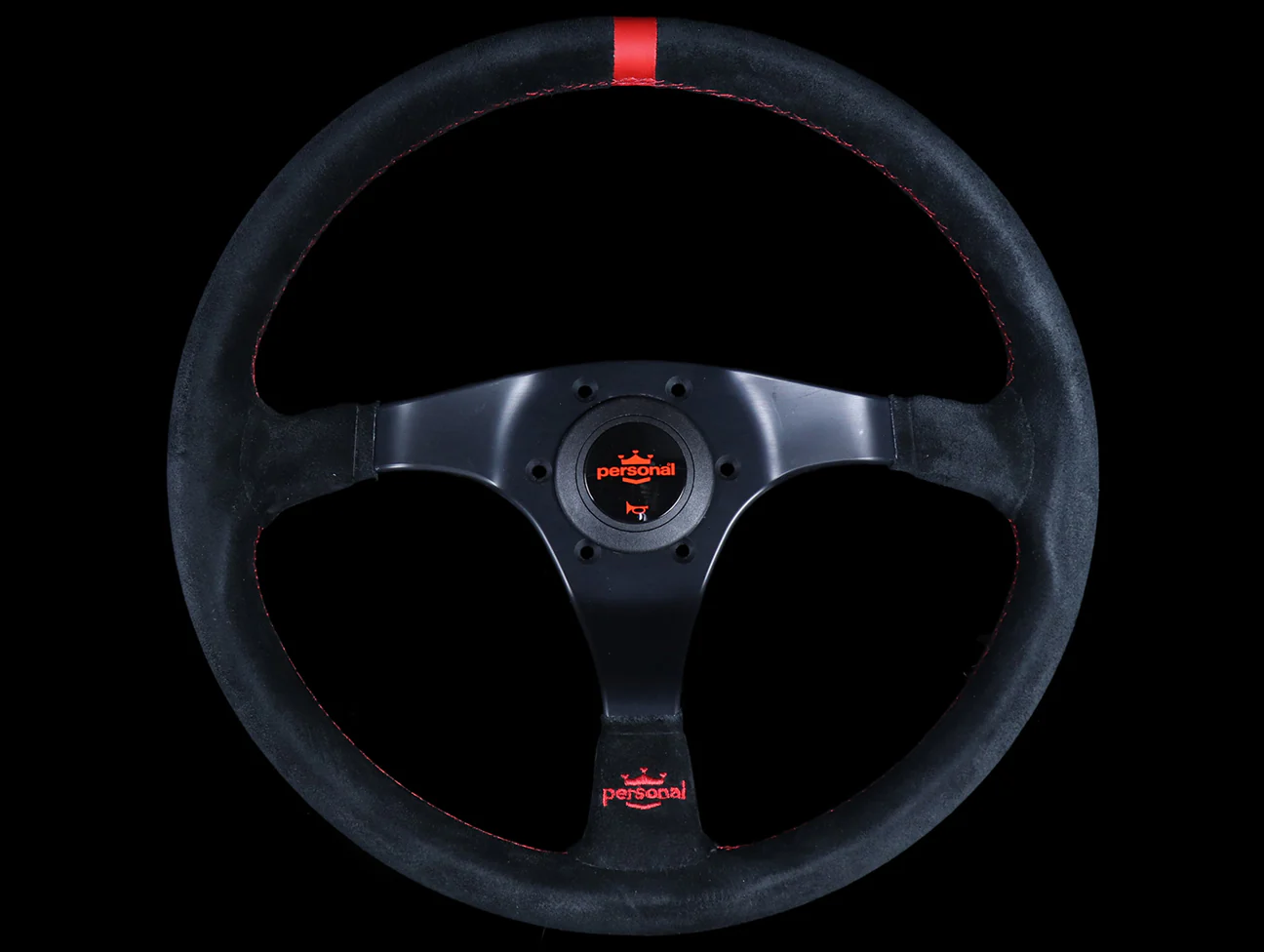 Personal Trophy 350mm Steering Wheel - Black Suede / Red Stitch