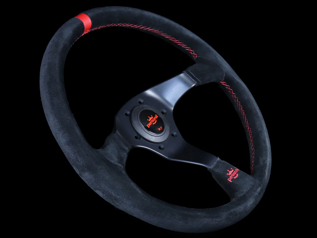Personal Trophy 350mm Steering Wheel - Black Suede / Red Stitch - Image 2