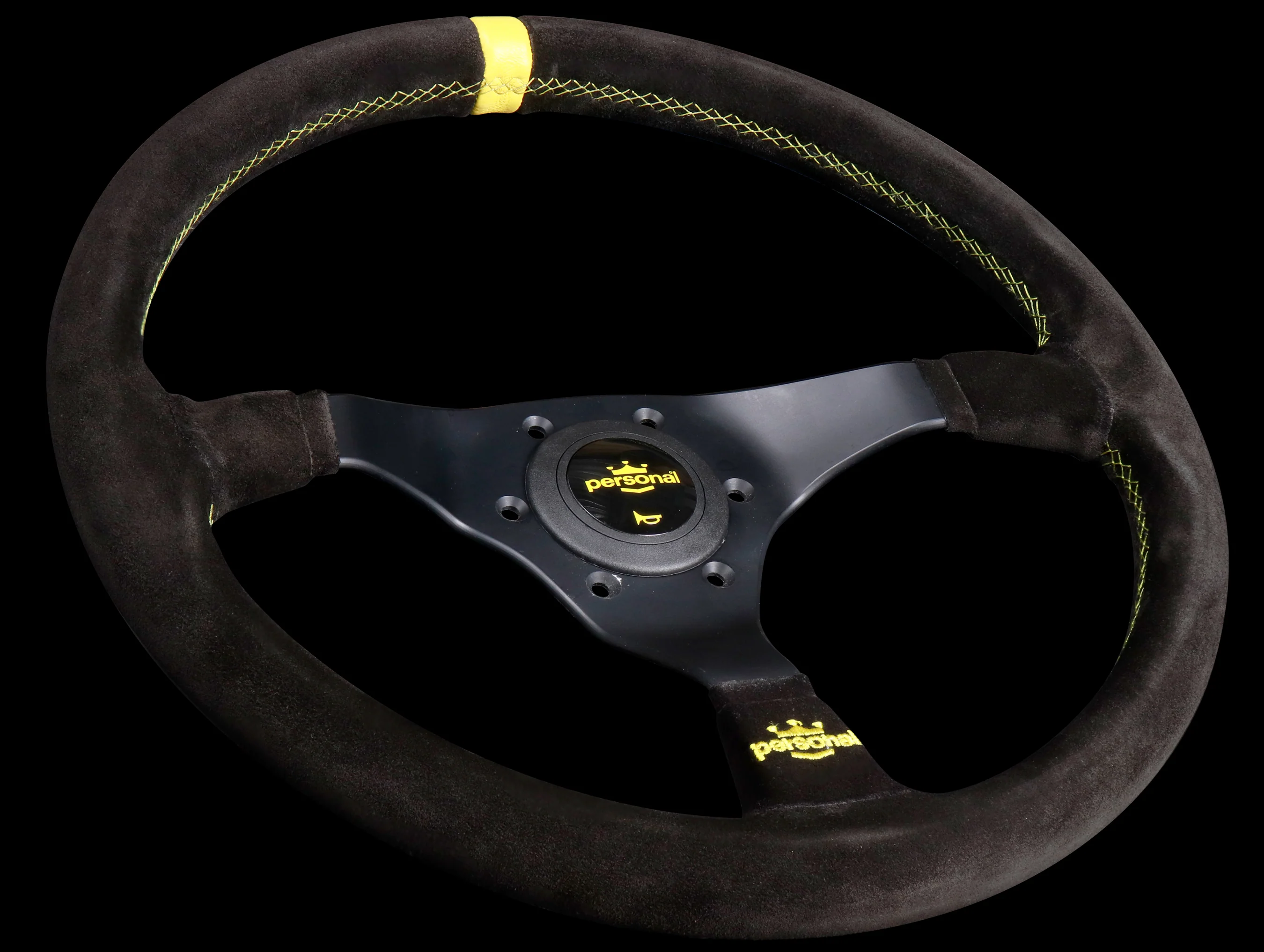 Personal Trophy 350mm Steering Wheel - Black Suede / Yellow Stitch - Image 2