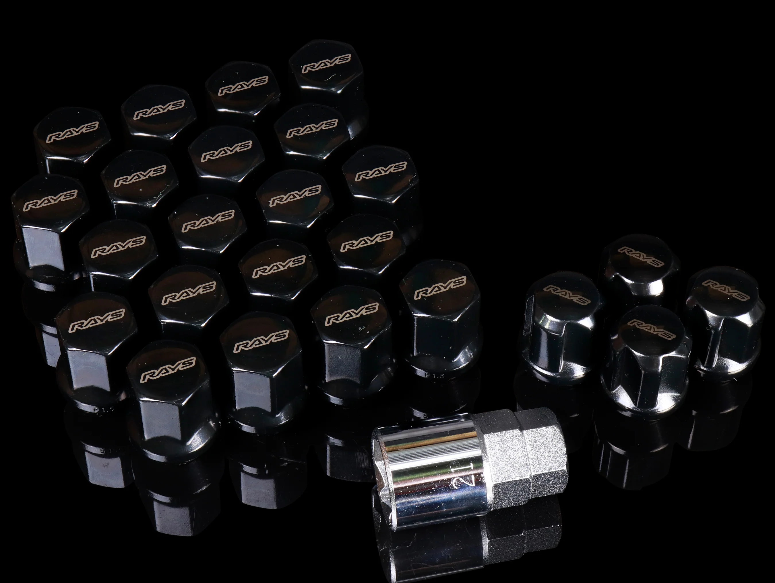 RAYS 19 Hex L31 Lugnut And Lock Set 6H - Black - Image 2