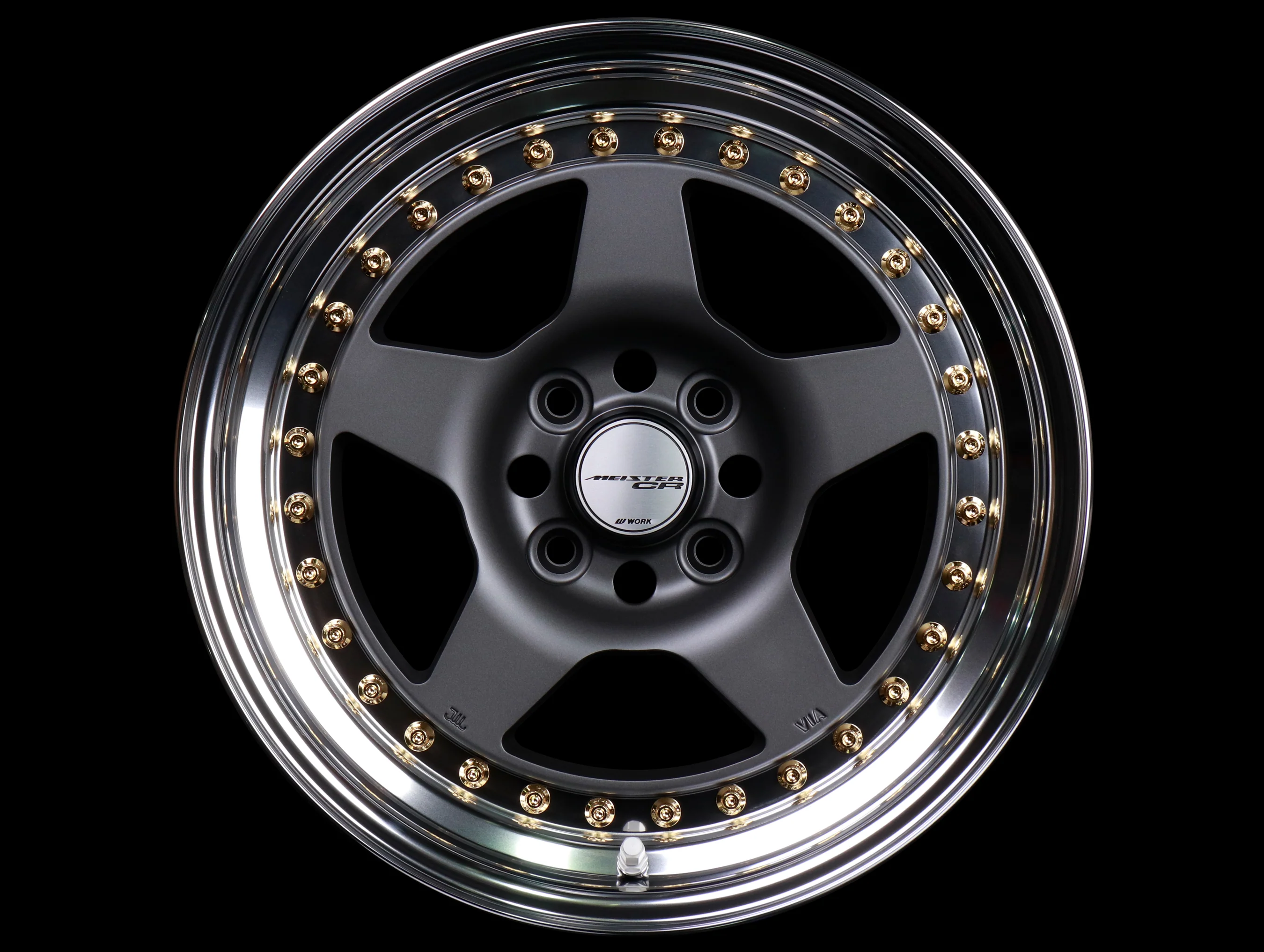 Work Meister CR 01 3-Piece Wheels - Matte Gunmetal w/ Polished Lip + Gold Hardware - 15x8 / 4x100 - Image 2