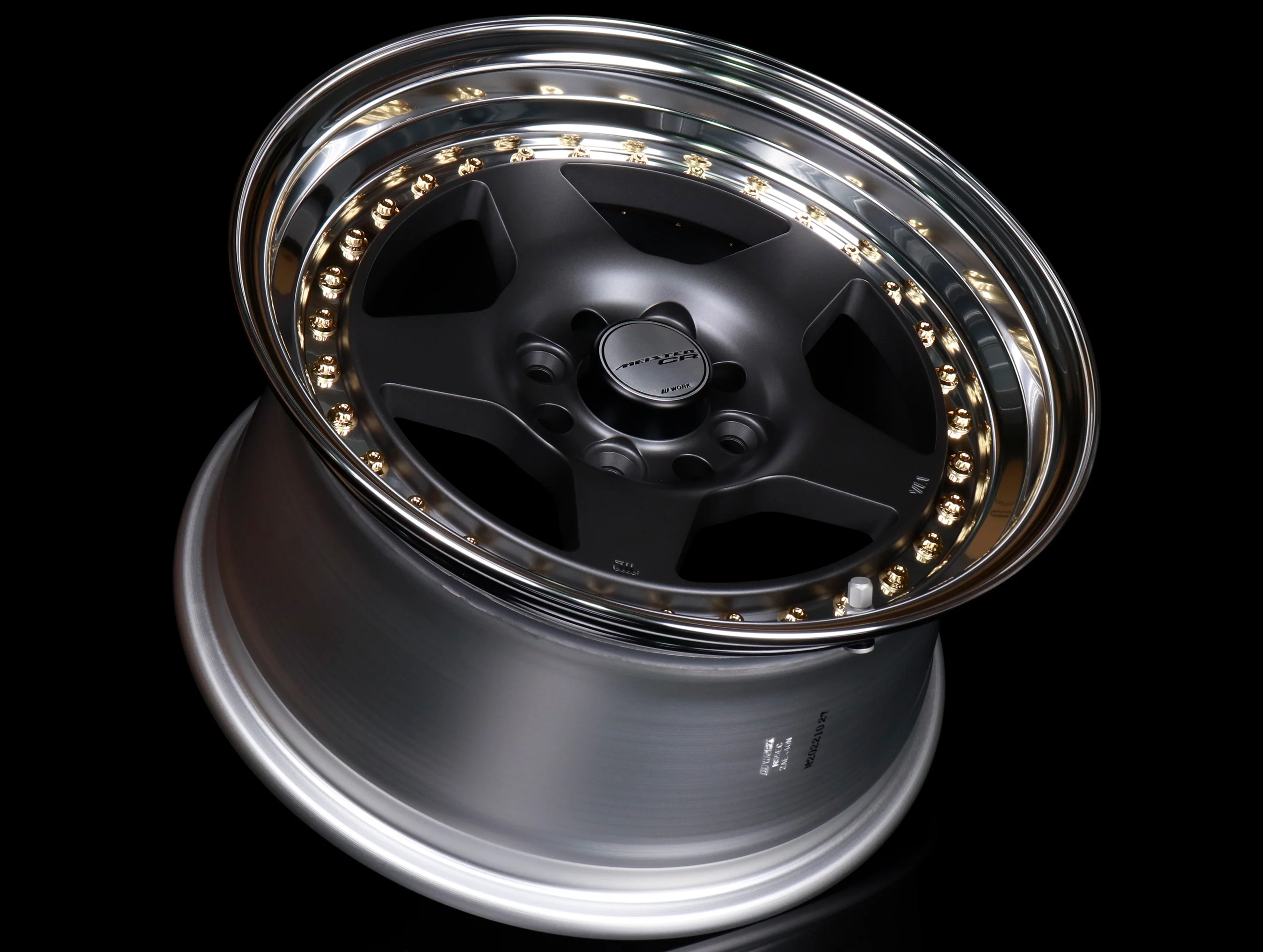 Work Meister CR 01 3-Piece Wheels - Matte Gunmetal w/ Polished Lip + Gold Hardware - 15x8 / 4x100 - Image 3